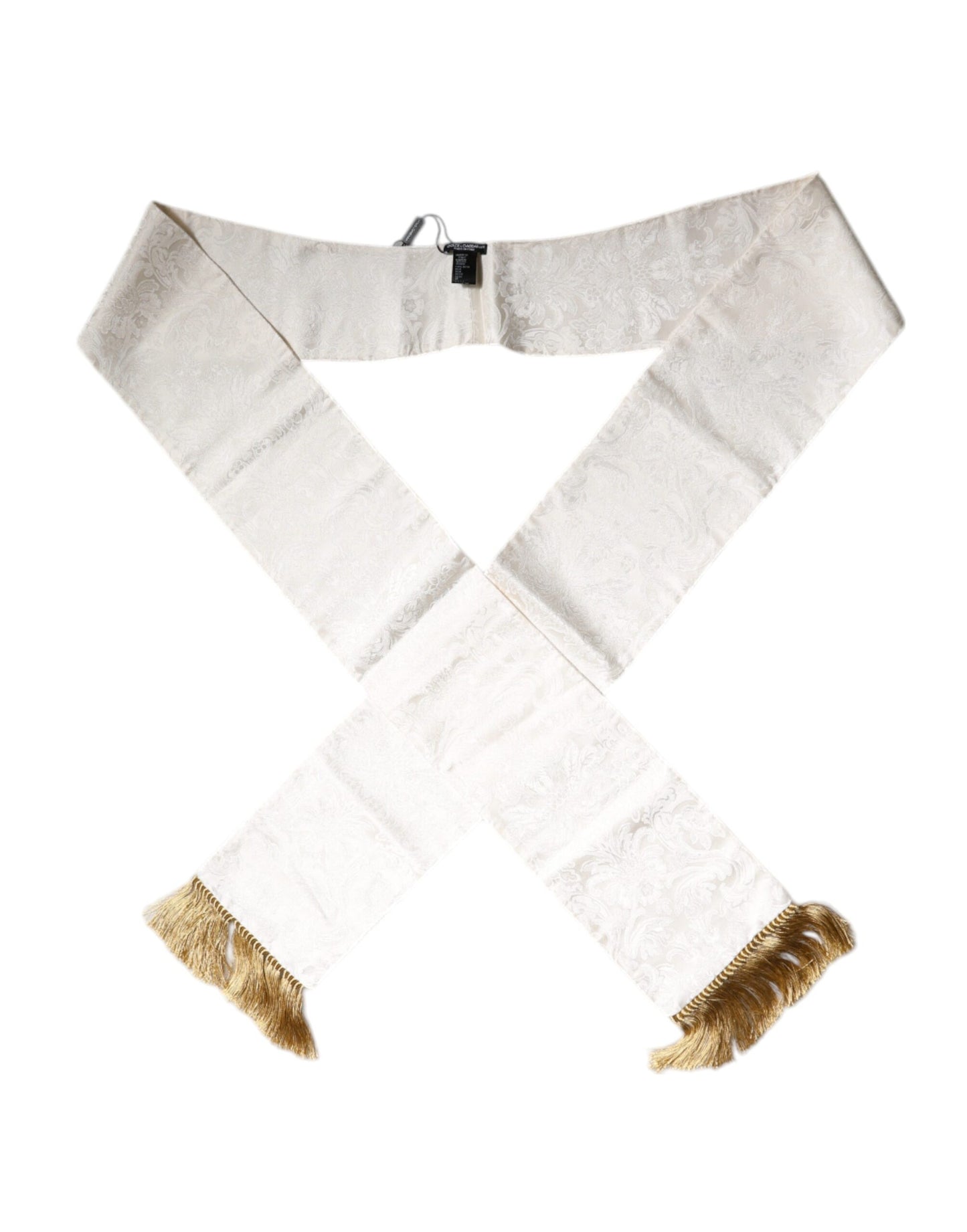 Sciarpa sottile con frange in jacquard floreale bianco Dolce & Gabbana