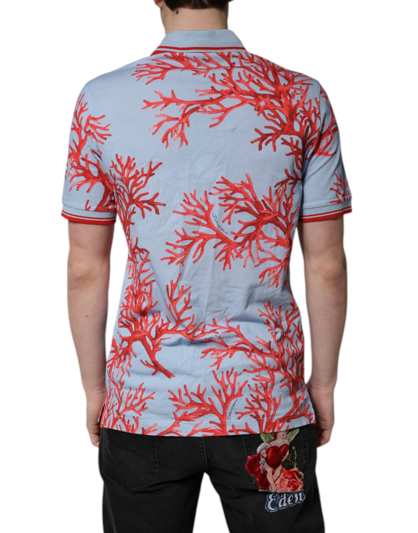 Dolce & Gabbana – Poloshirt aus Baumwolle in Hellblau und Korallenrot
