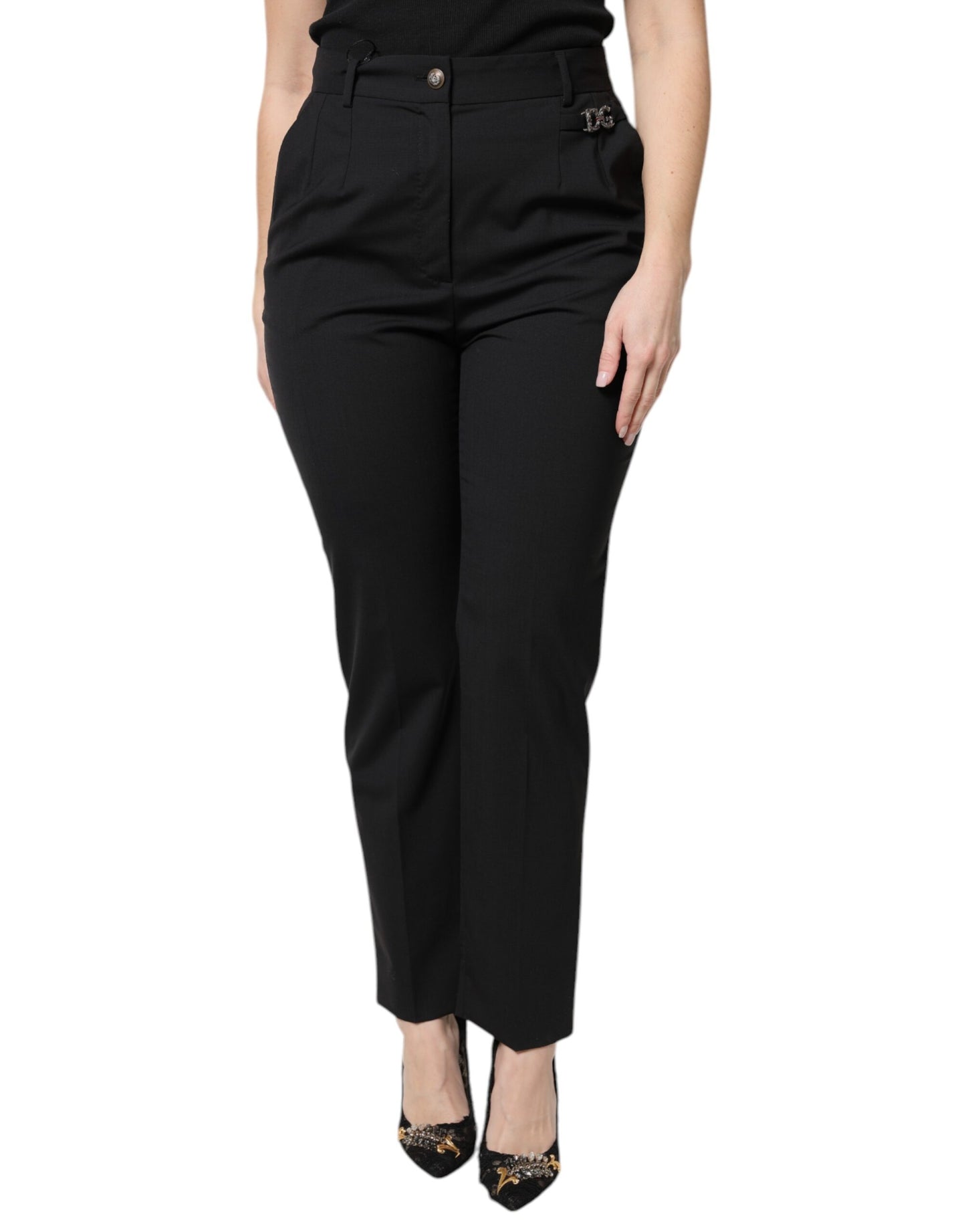 Dolce & Gabbana Schwarze Anzughose aus Polyester mit hoher Taille