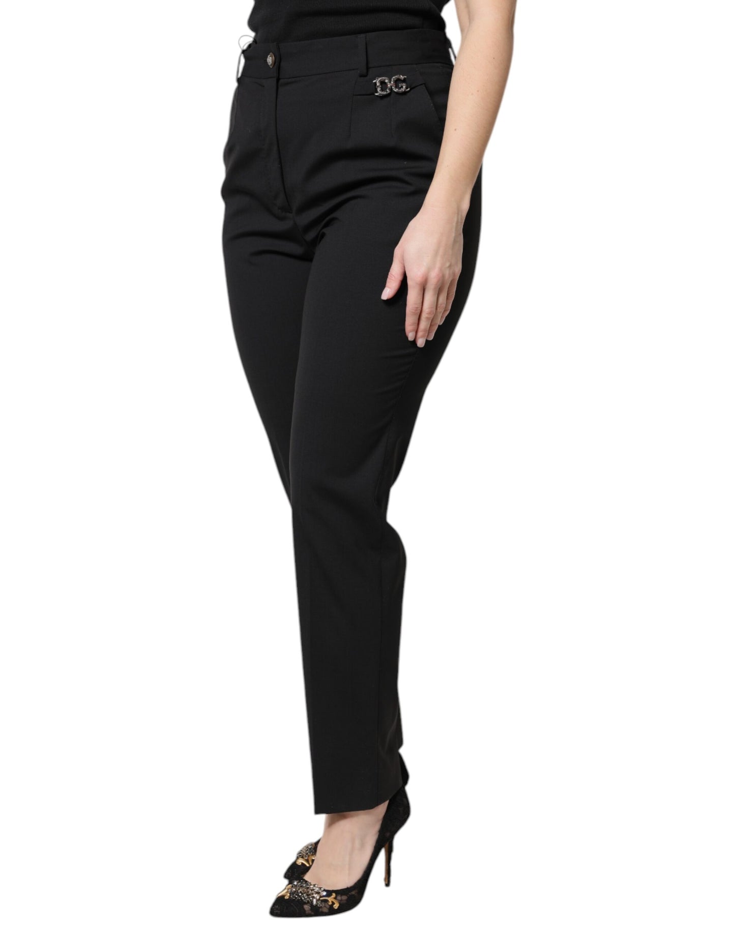 Dolce & Gabbana Schwarze Anzughose aus Polyester mit hoher Taille