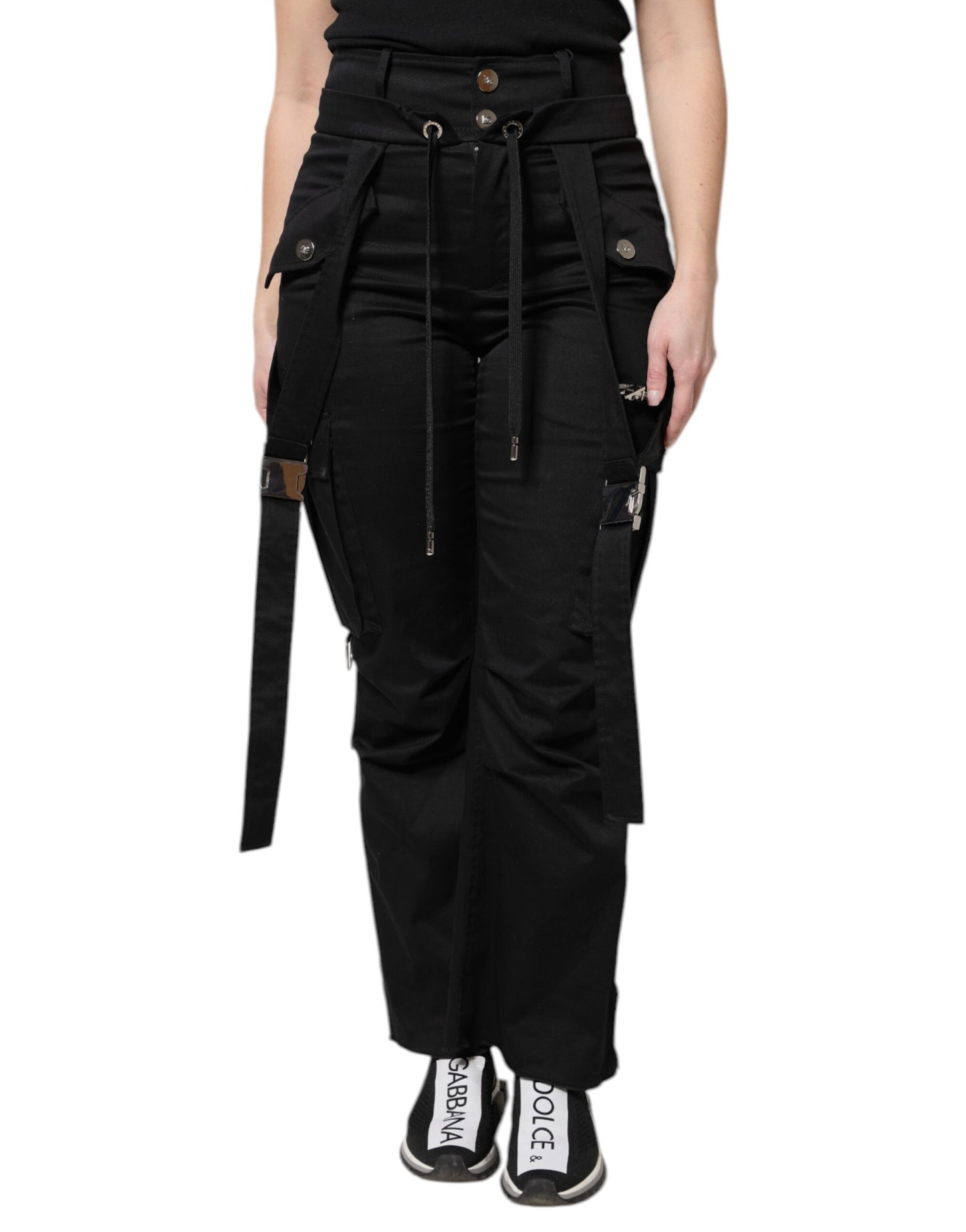 Dolce & Gabbana Schwarze Cargohose aus Baumwolle mit hoher Taille