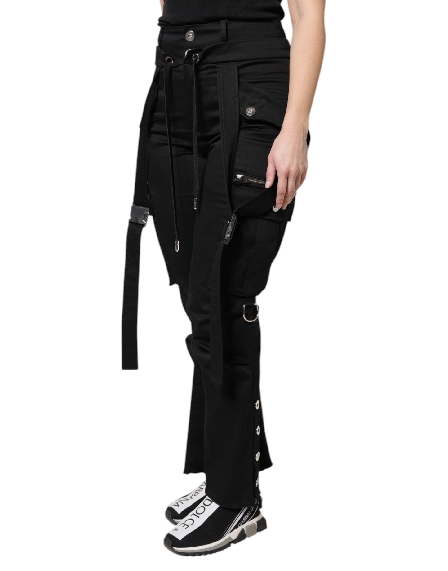 Dolce & Gabbana Schwarze Cargohose aus Baumwolle mit hoher Taille