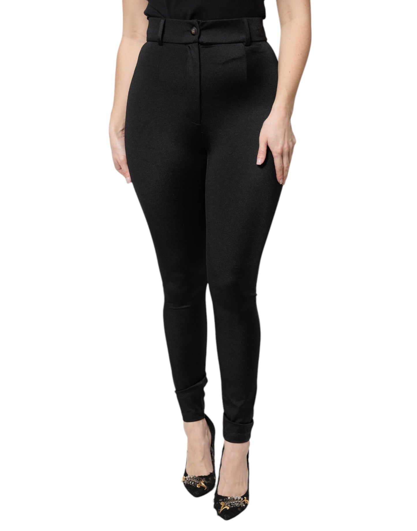 Dolce & Gabbana – Schwarze Slim-Fit-Hose aus Nylon mit hoher Taille