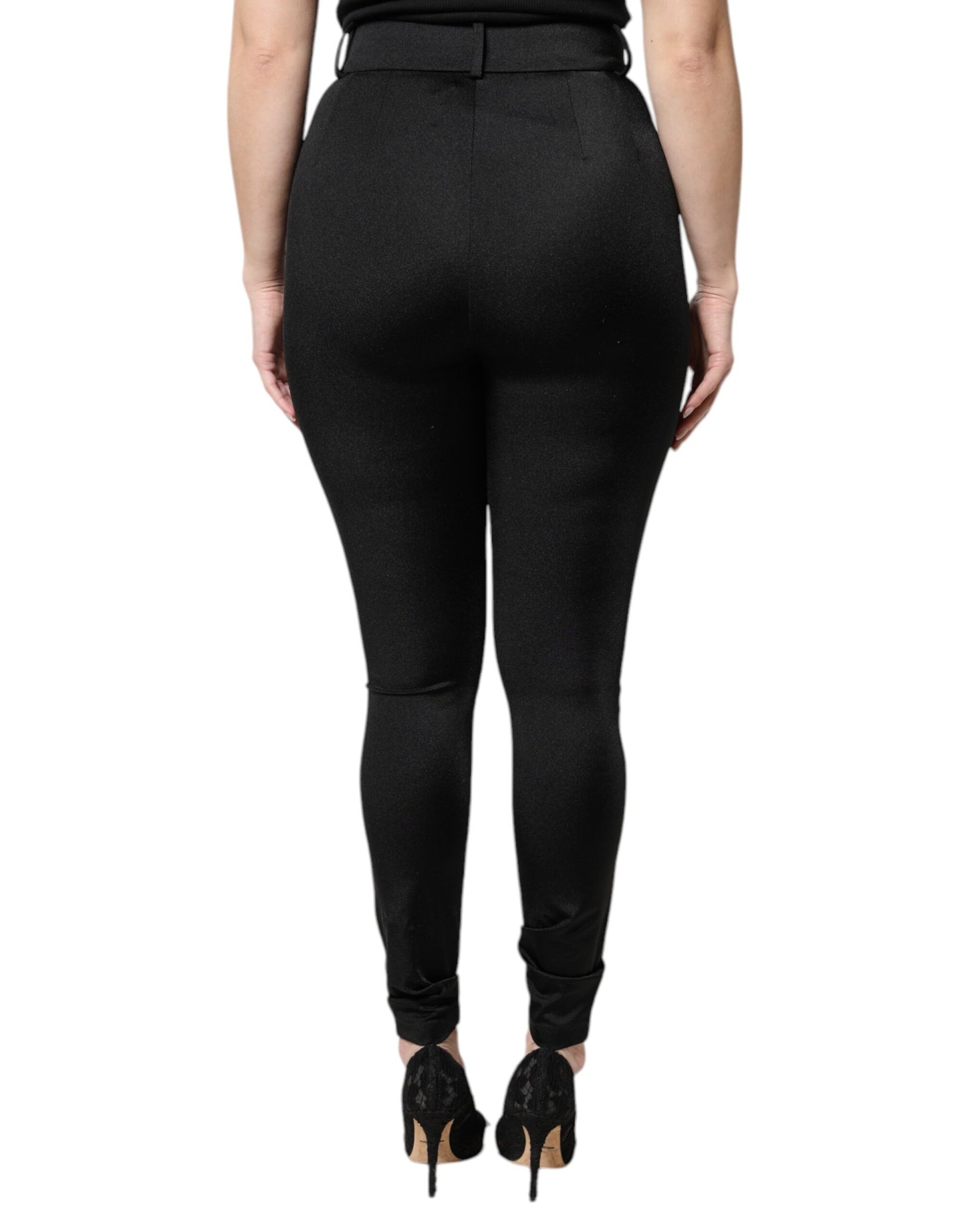Dolce & Gabbana – Schwarze Slim-Fit-Hose aus Nylon mit hoher Taille