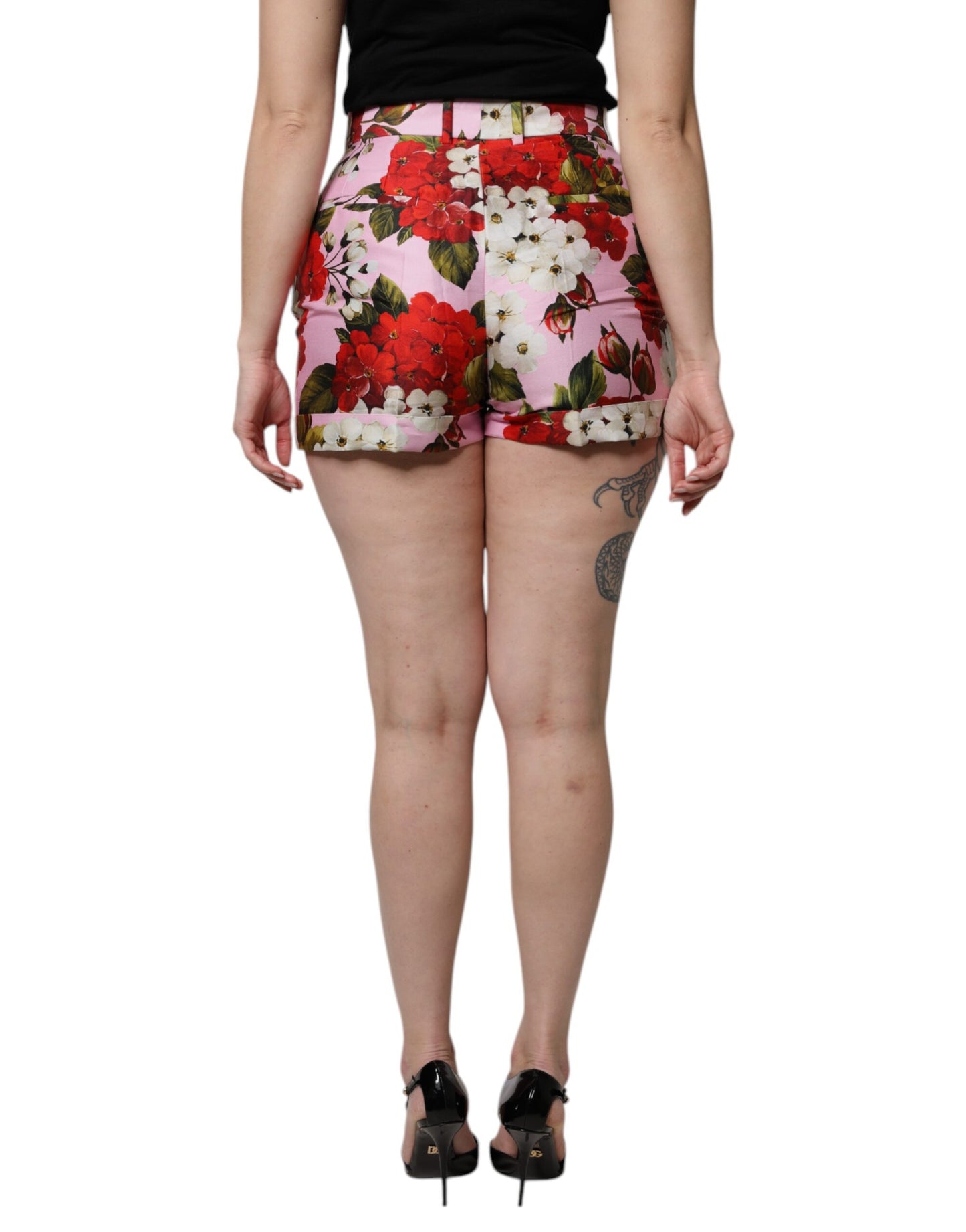 Dolce & Gabbana – Hotpants mit hoher Taille und Blumenmuster in Rosa
