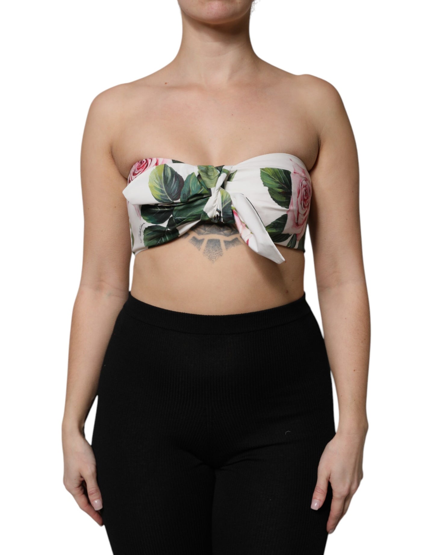 Top bustier con stampa floreale bianca Dolce & Gabbana