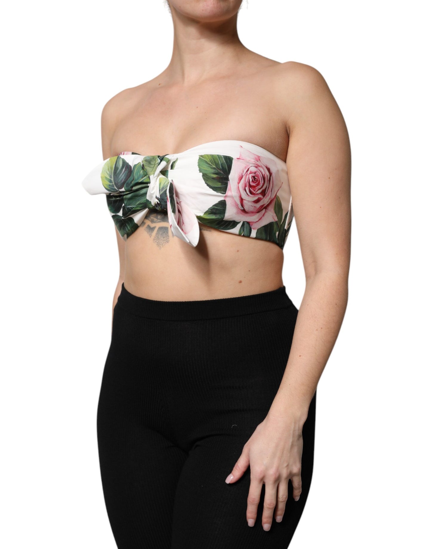 Top bustier con stampa floreale bianca Dolce & Gabbana