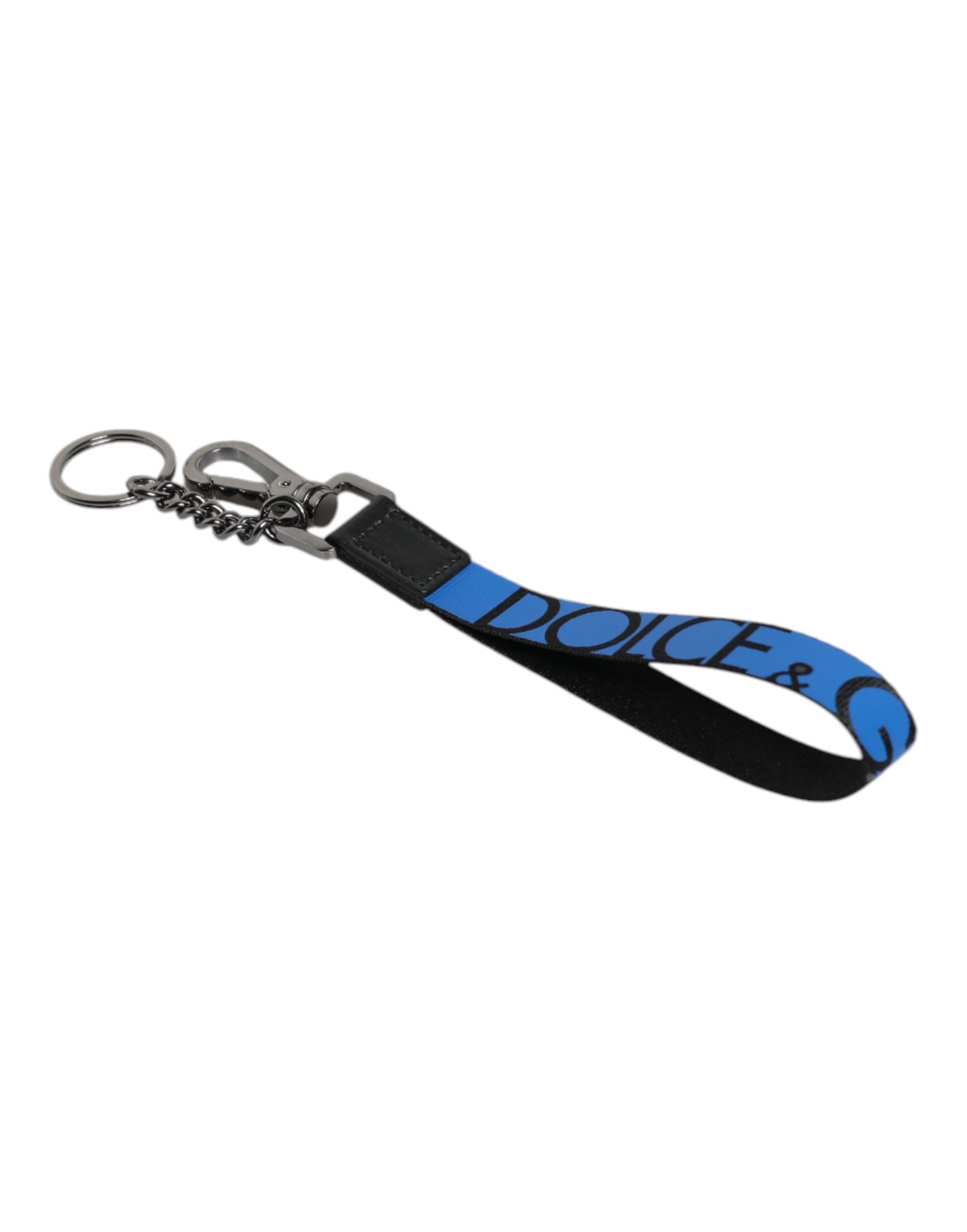 Dolce & Gabbana Blaues Logo Nylon Silber Messing Herren Halter Schlüsselanhänger