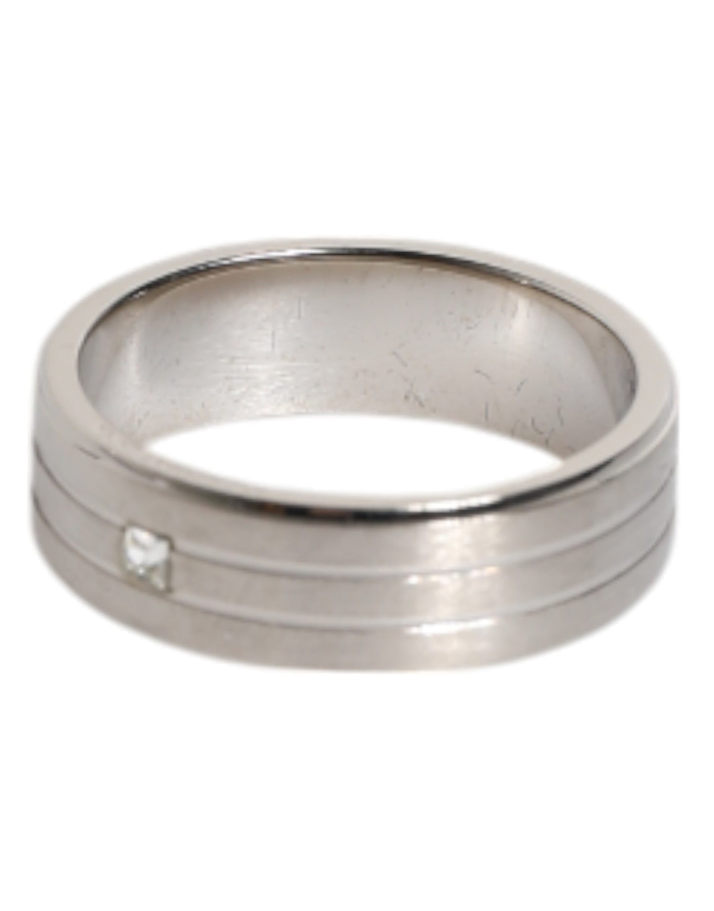 Dolce & Gabbana – Silberfarbener Ring aus Messing mit klarem Kristall und DG-Logo