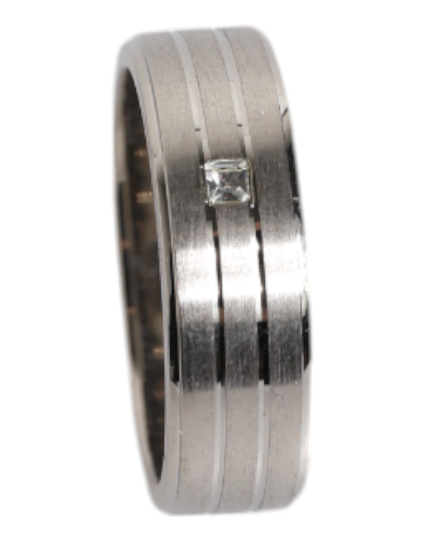 Dolce & Gabbana – Silberfarbener Ring aus Messing mit klarem Kristall und DG-Logo