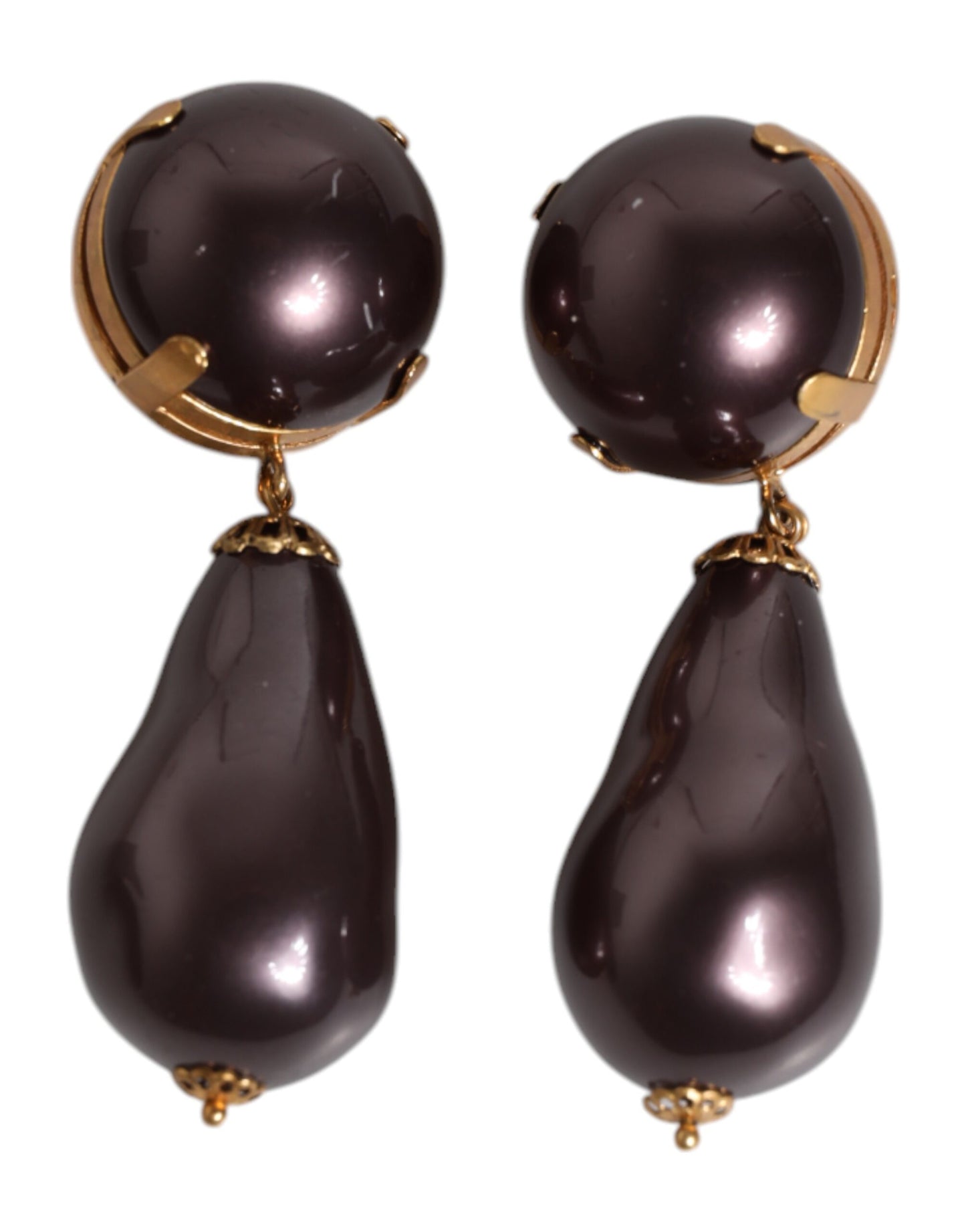 Dolce & Gabbana – Ohrringe aus goldenem Messing mit schwarzen Perlen zum Anklipsen