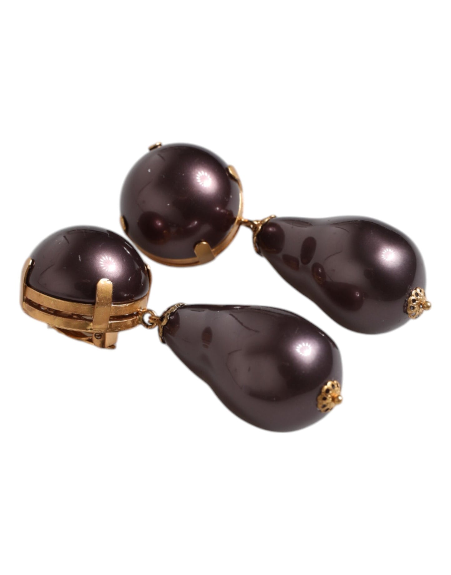 Dolce & Gabbana – Ohrringe aus goldenem Messing mit schwarzen Perlen zum Anklipsen