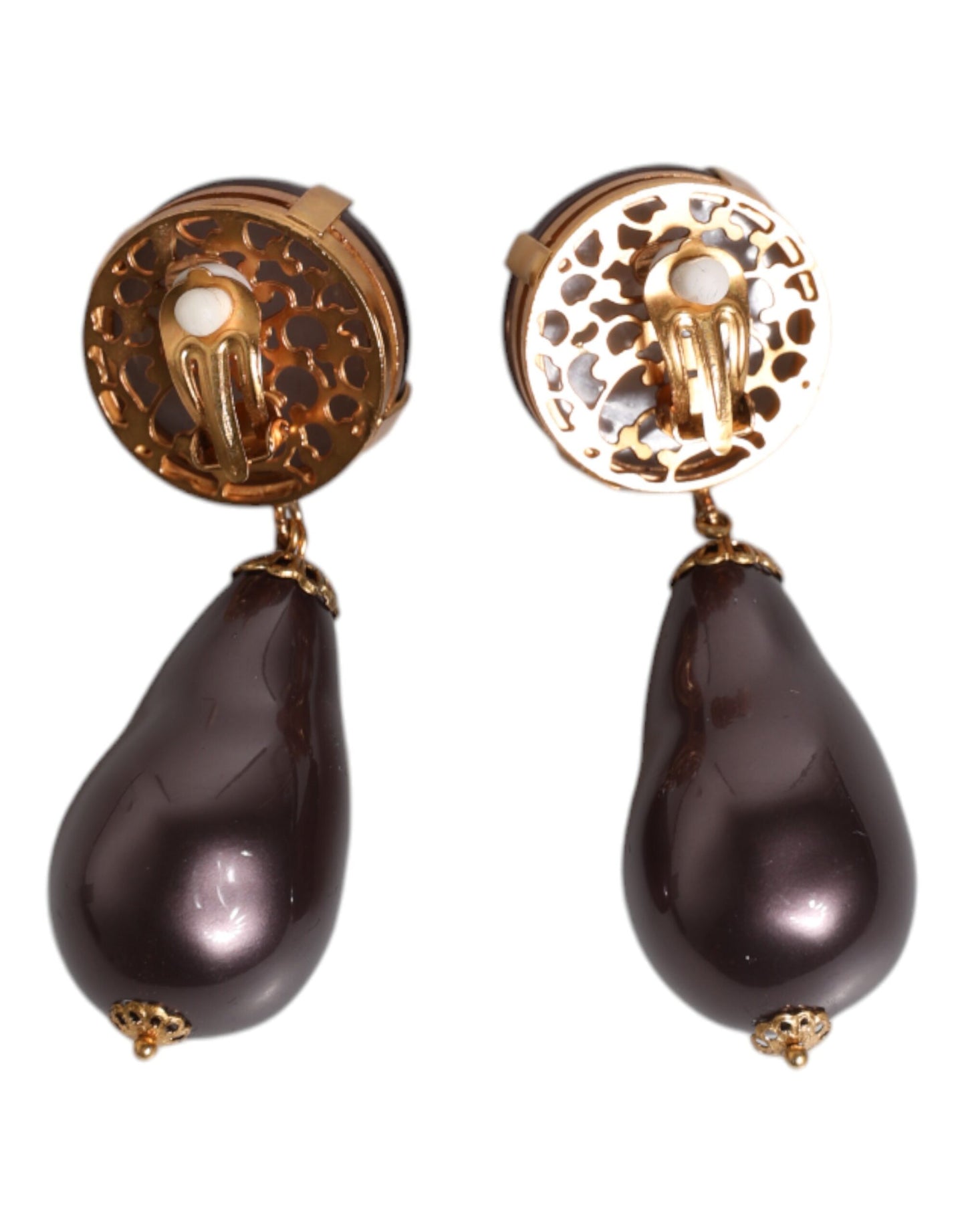 Dolce & Gabbana – Ohrringe aus goldenem Messing mit schwarzen Perlen zum Anklipsen