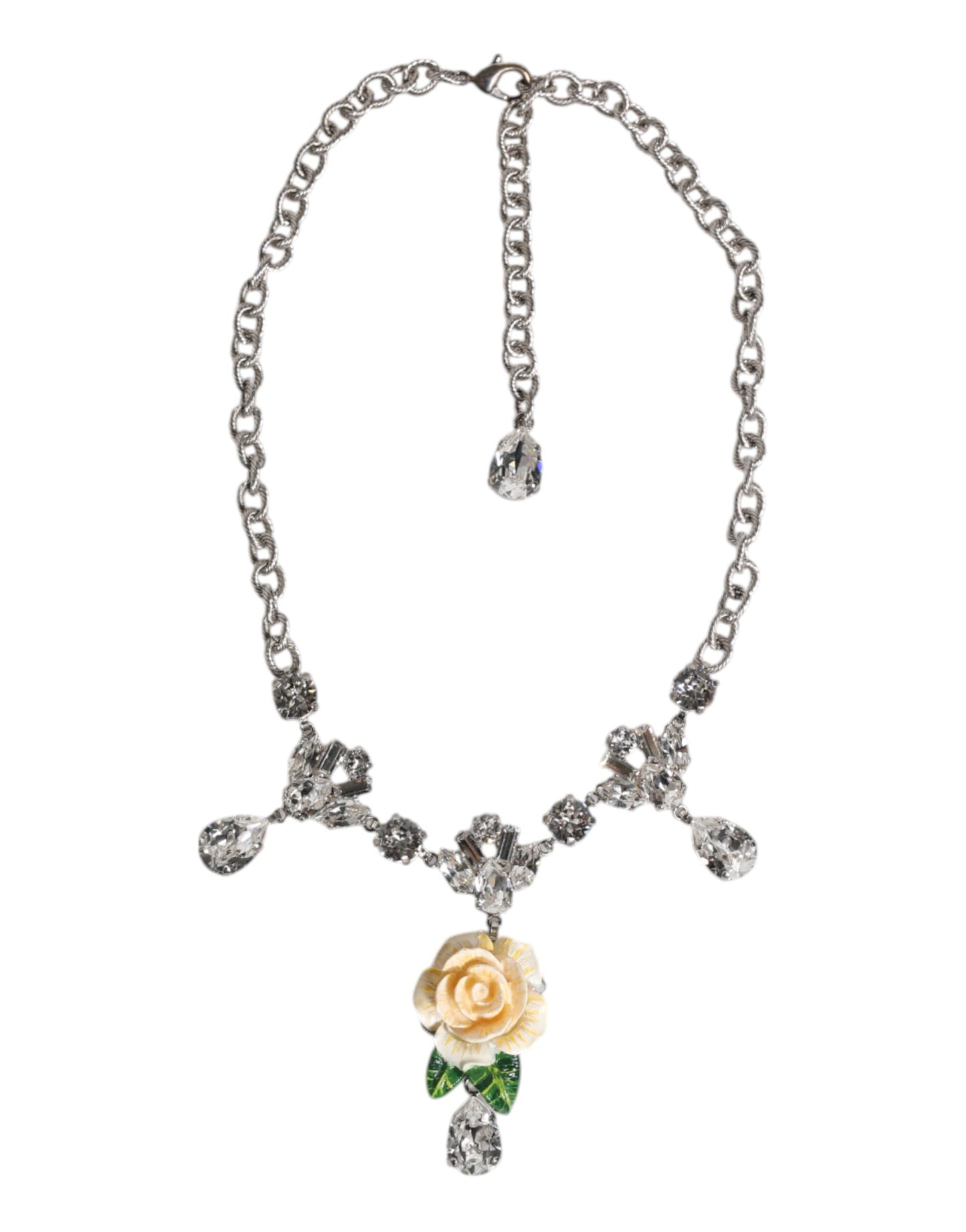 Dolce & Gabbana – Halskette mit Rosenanhänger aus silberfarbenem Messing mit klarem Kristall