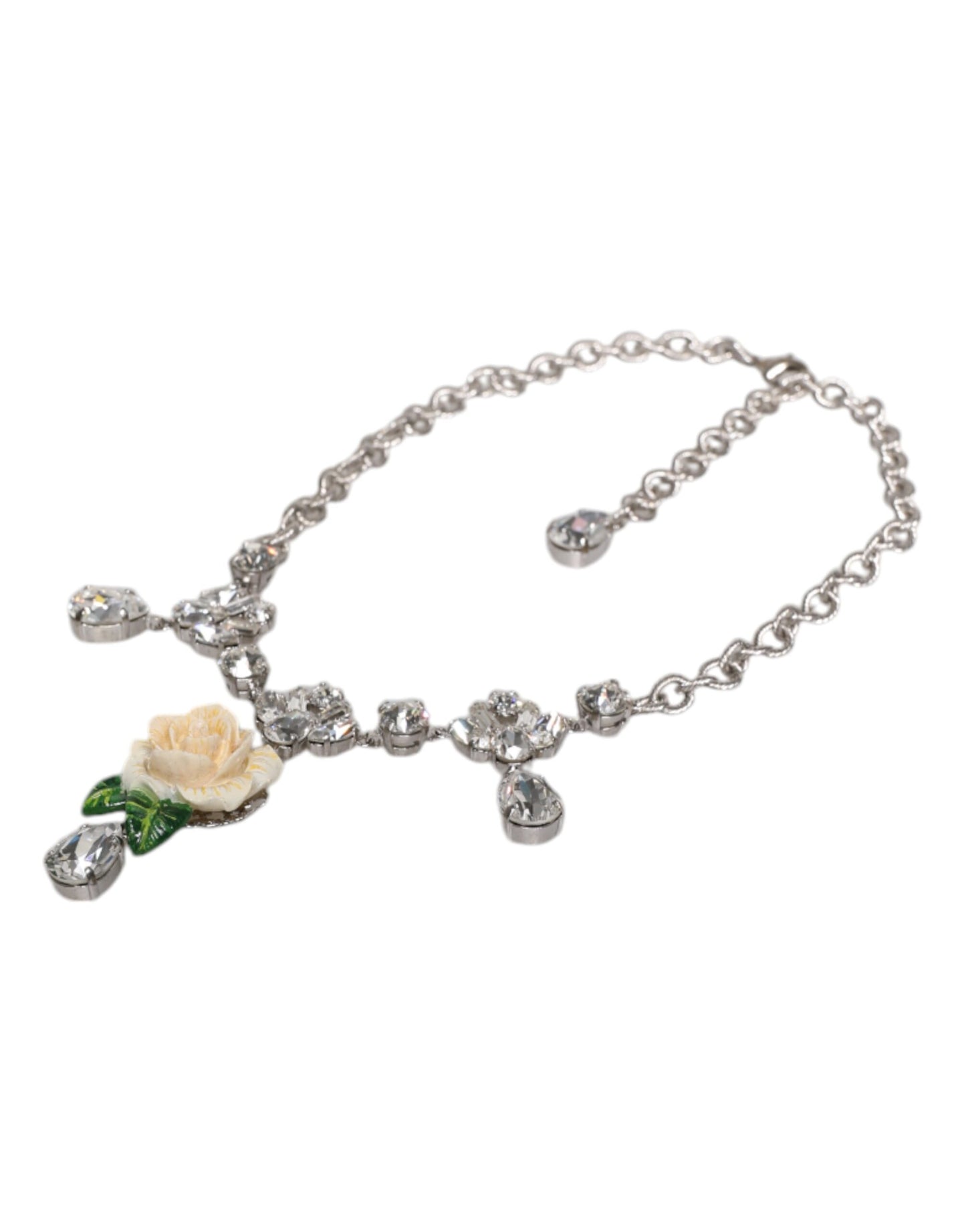 Dolce & Gabbana – Halskette mit Rosenanhänger aus silberfarbenem Messing mit klarem Kristall