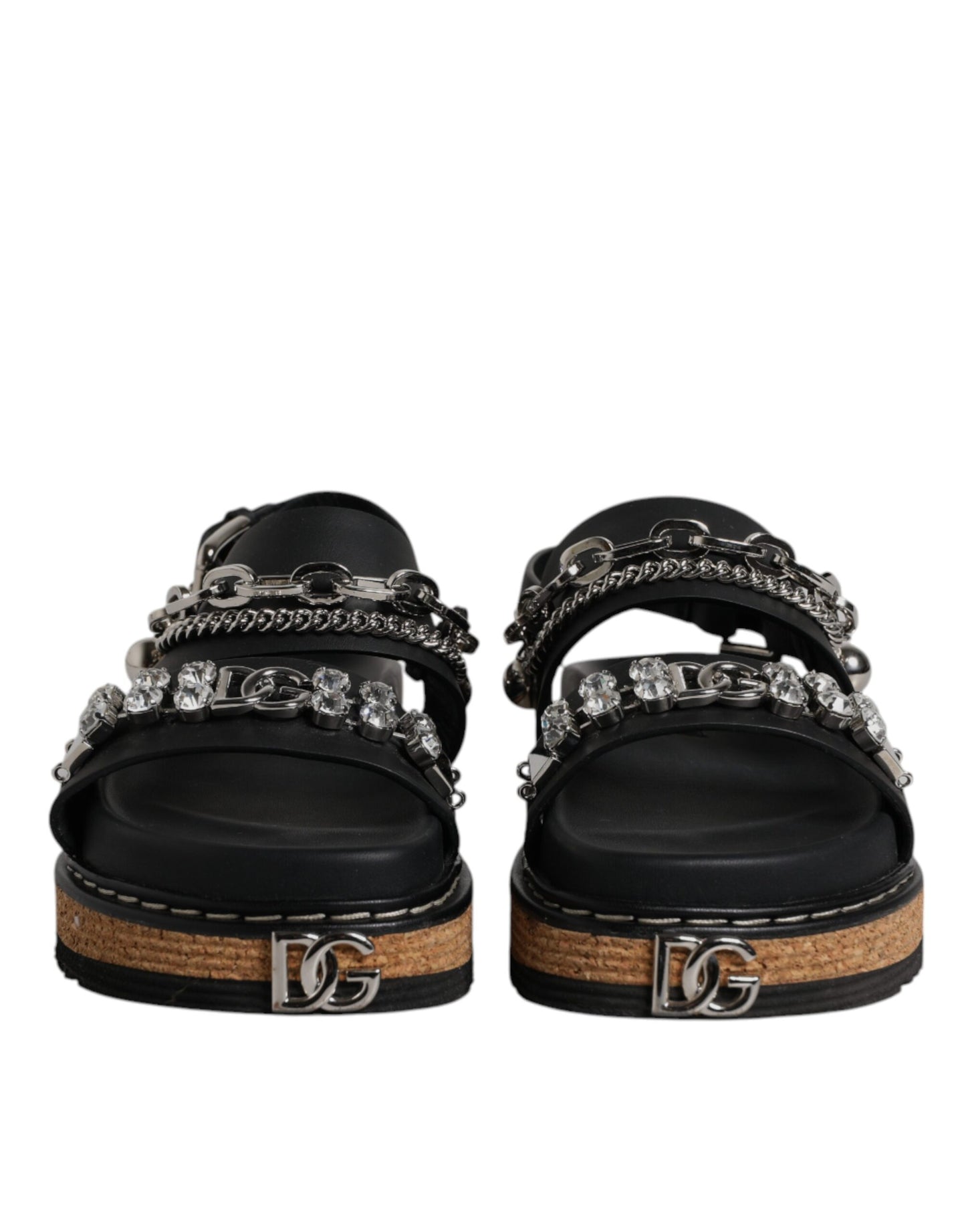 Dolce & Gabbana – Schwarze Sandalen mit Kristallverzierung und Riemen