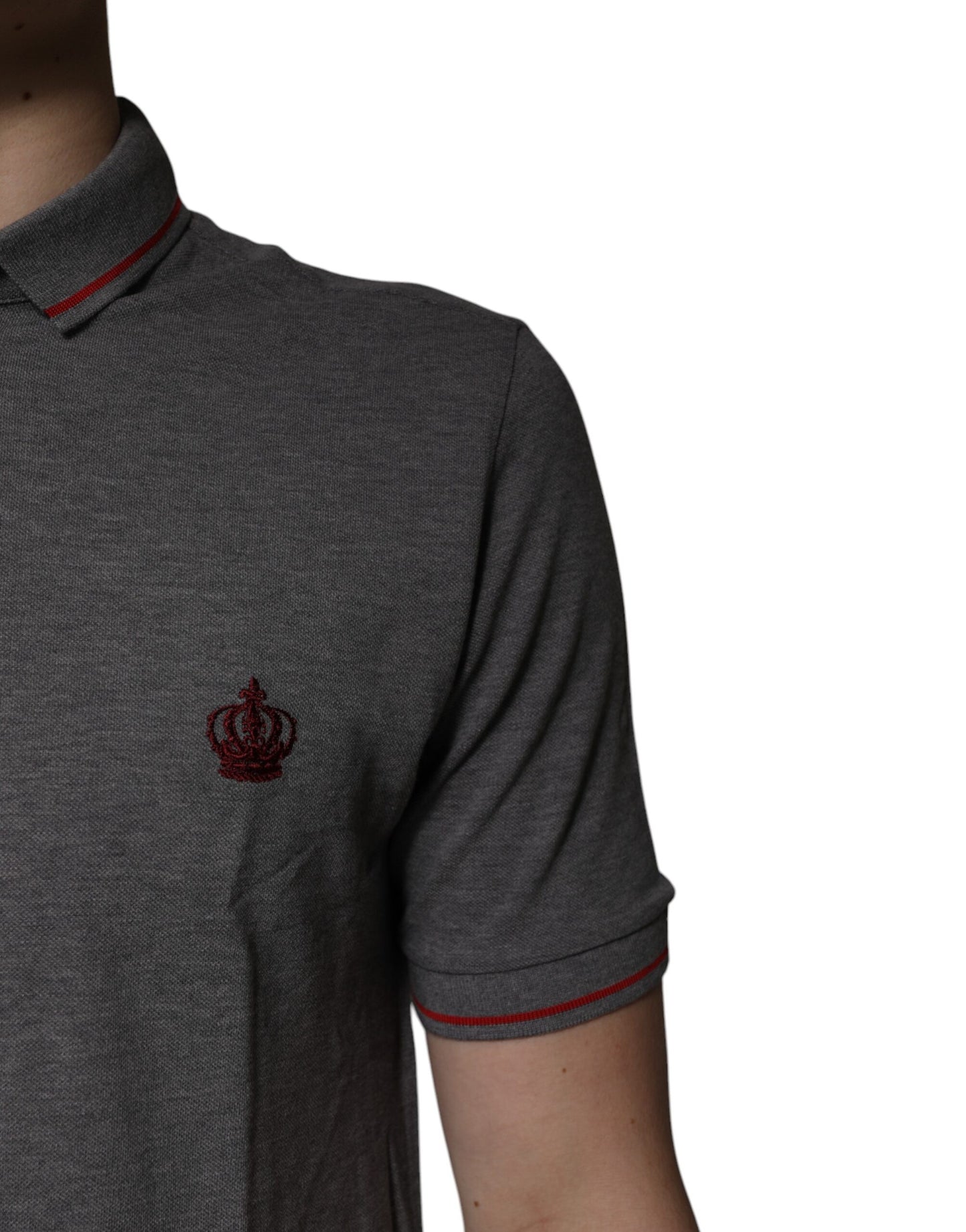 Dolce & Gabbana – Poloshirt aus grauer Baumwolle mit Kronenkragen