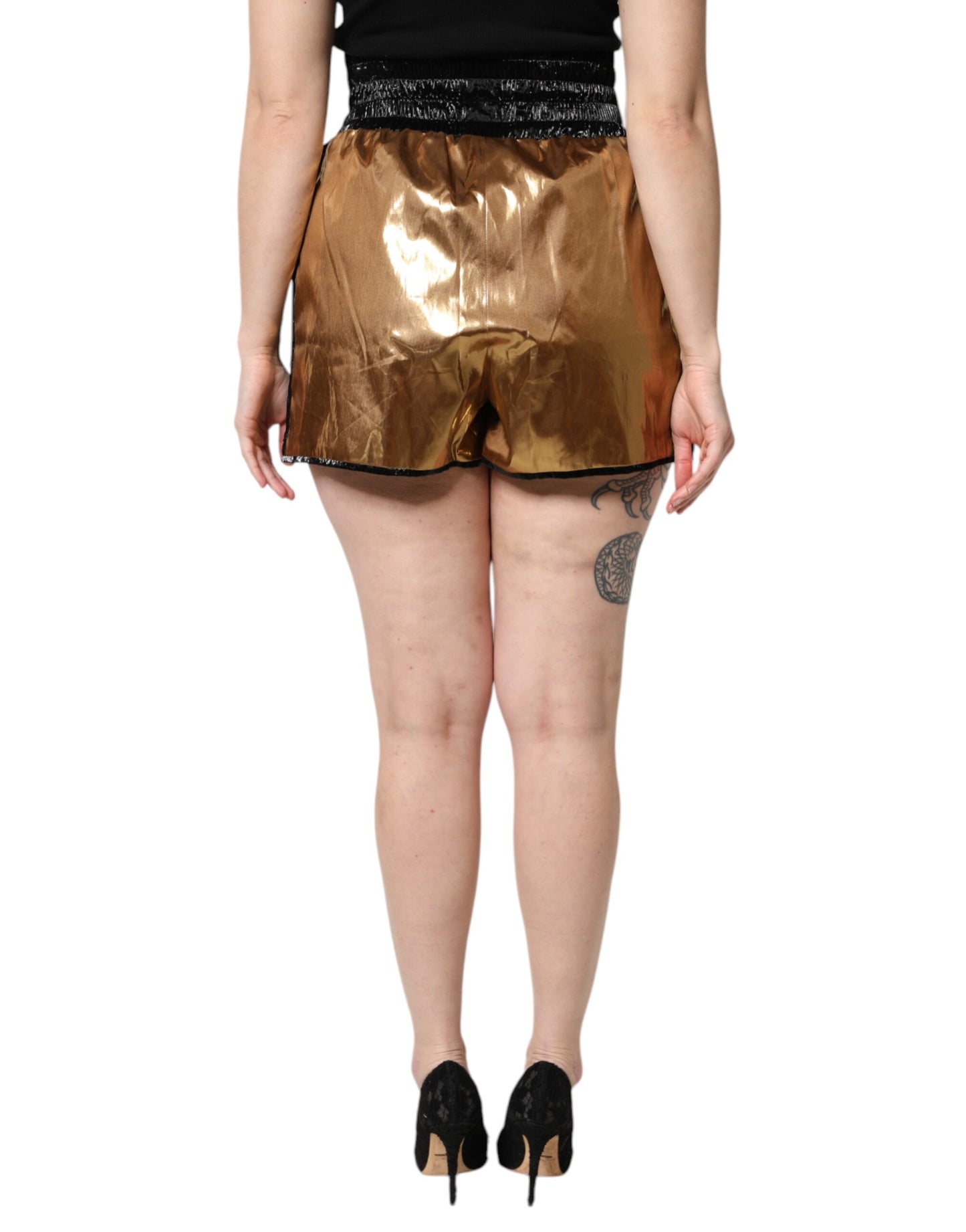 Dolce & Gabbana Metallic Gold High Waist Damen Hotpants Short