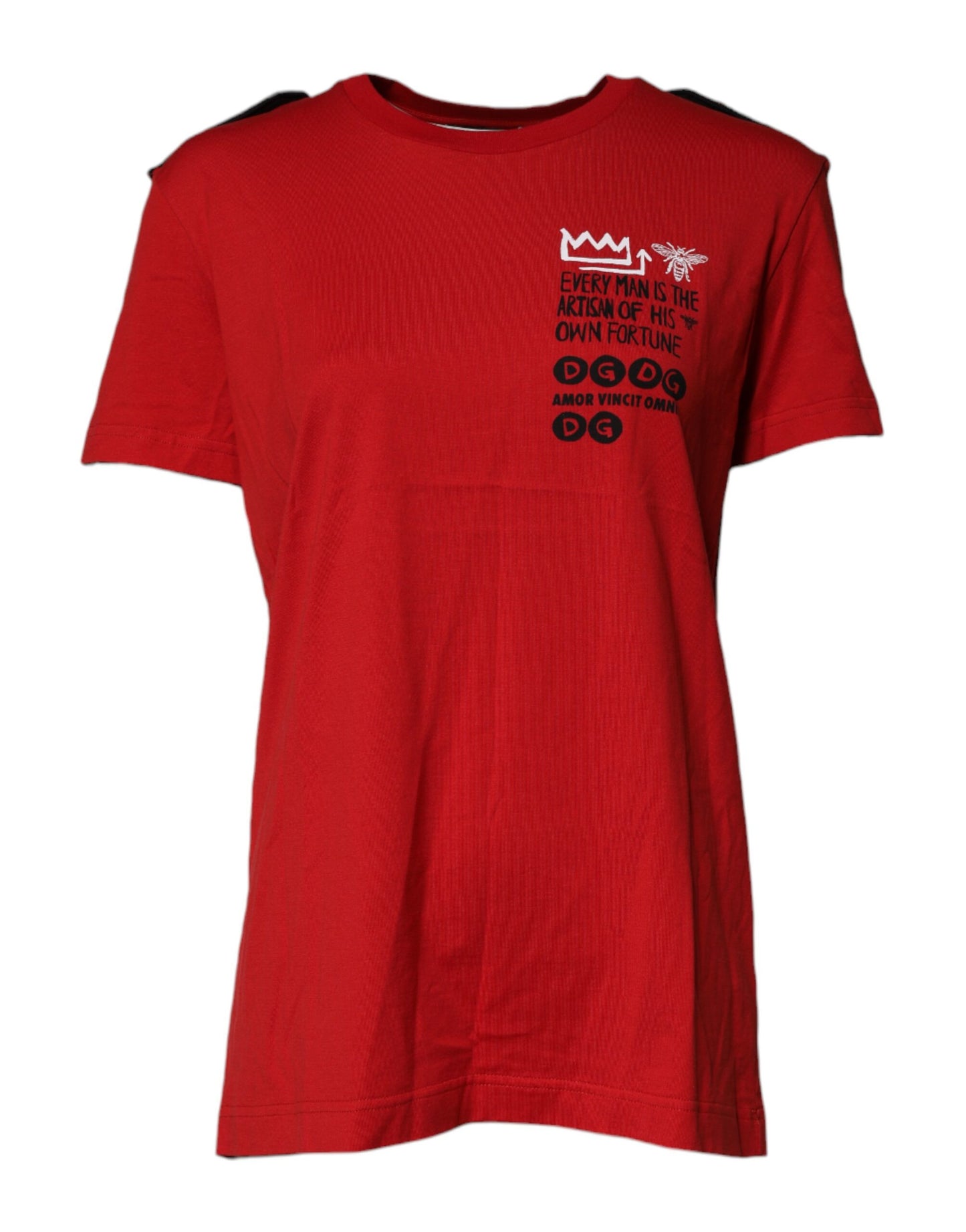 Dolce & Gabbana – Rotes Baumwoll-T-Shirt mit Rundhalsausschnitt und grafischem Print