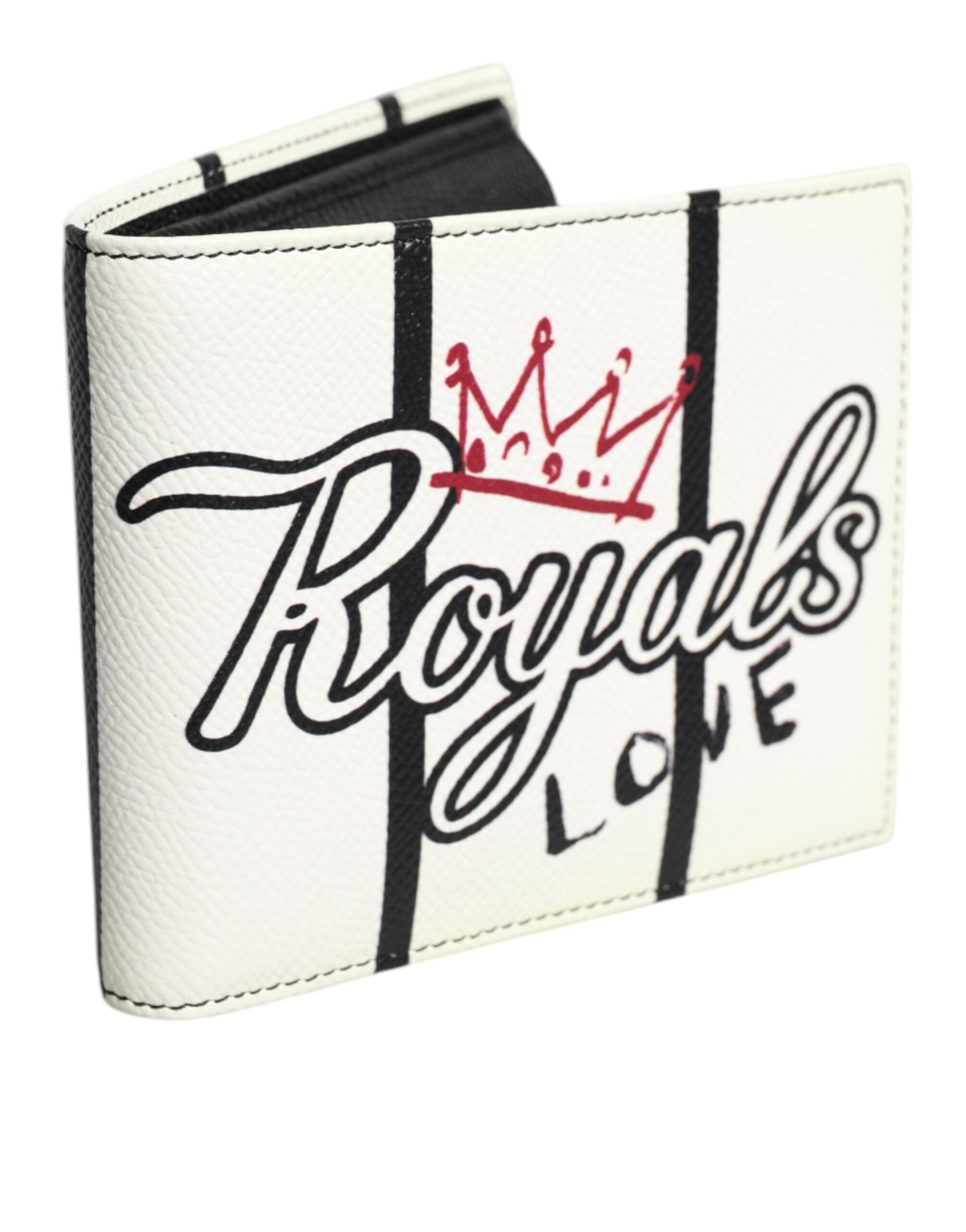Dolce & Gabbana White Leather DG Crown Royals Bifold Card Holder Wallet