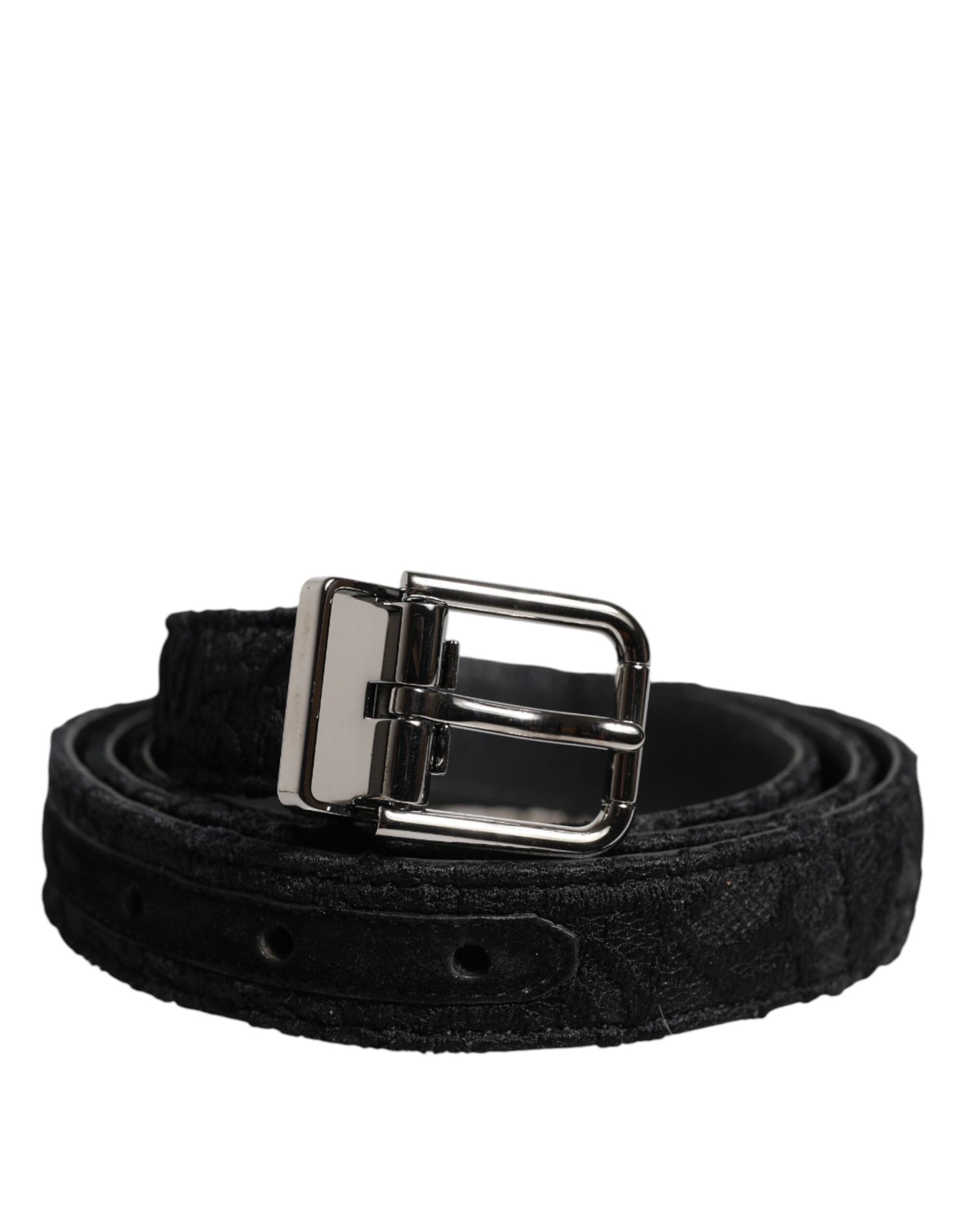 Cintura Dolce & Gabbana in misto cotone nero con fibbia in metallo argentato