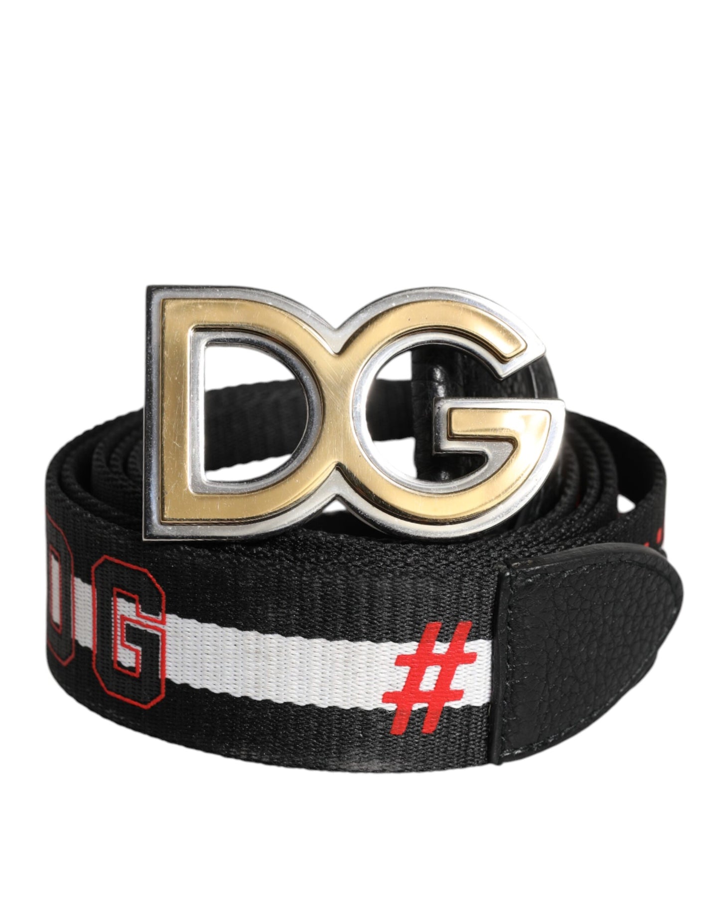Cintura Dolce & Gabbana con fibbia in metallo con logo stampato in bianco e nero