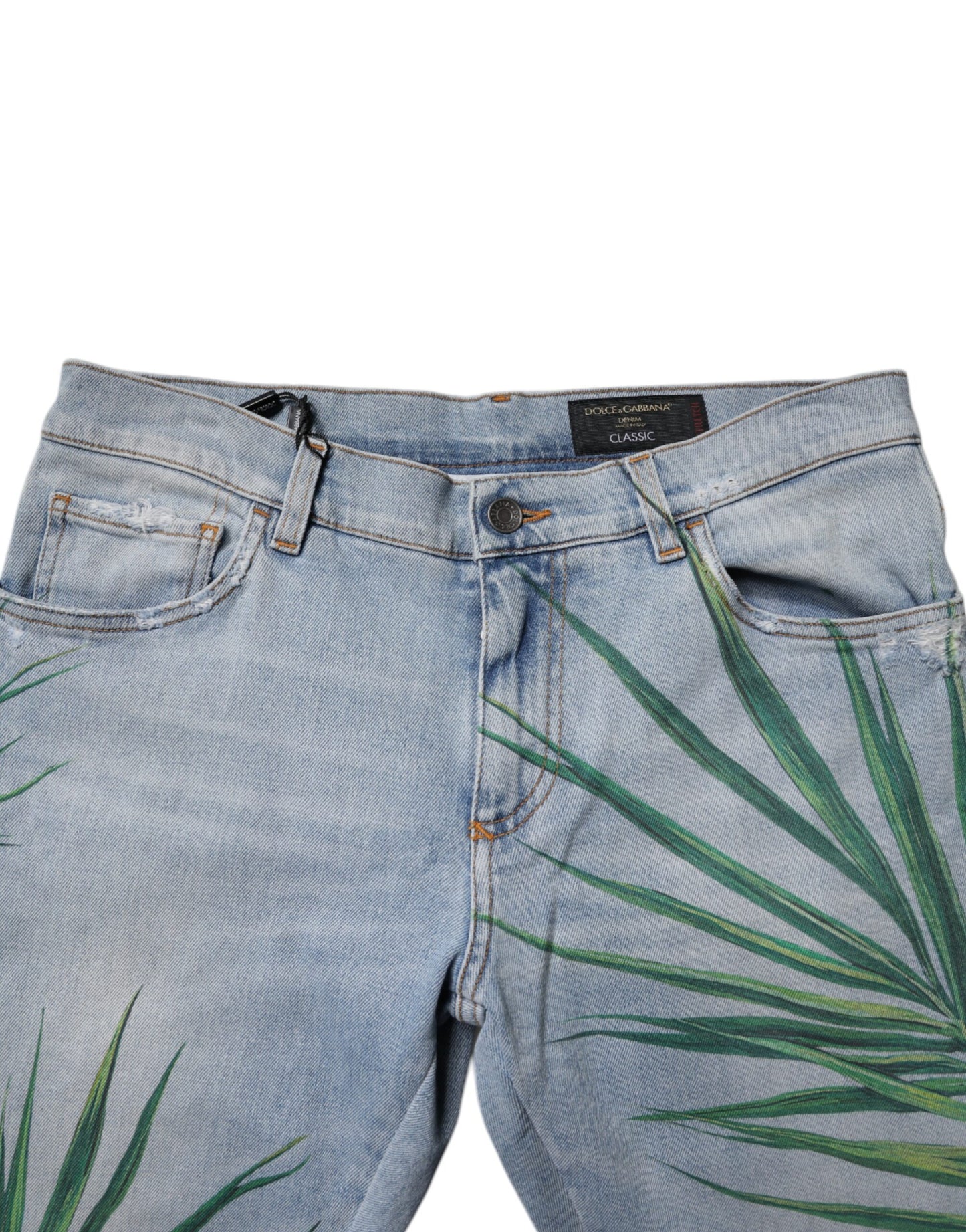 Jeans da uomo in denim classico Dolce & Gabbana in cotone azzurro foglia