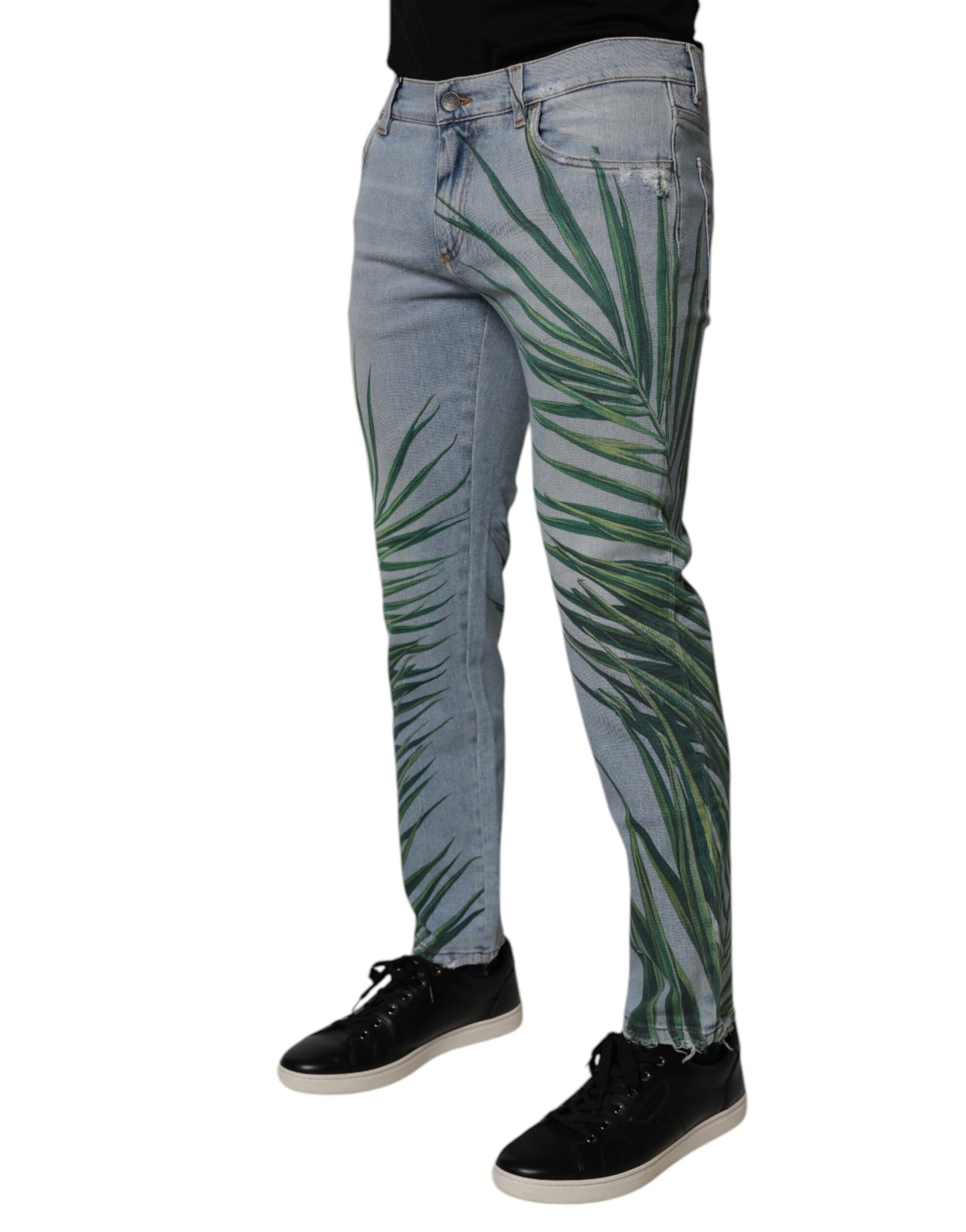 Jeans da uomo in denim classico Dolce & Gabbana in cotone azzurro foglia