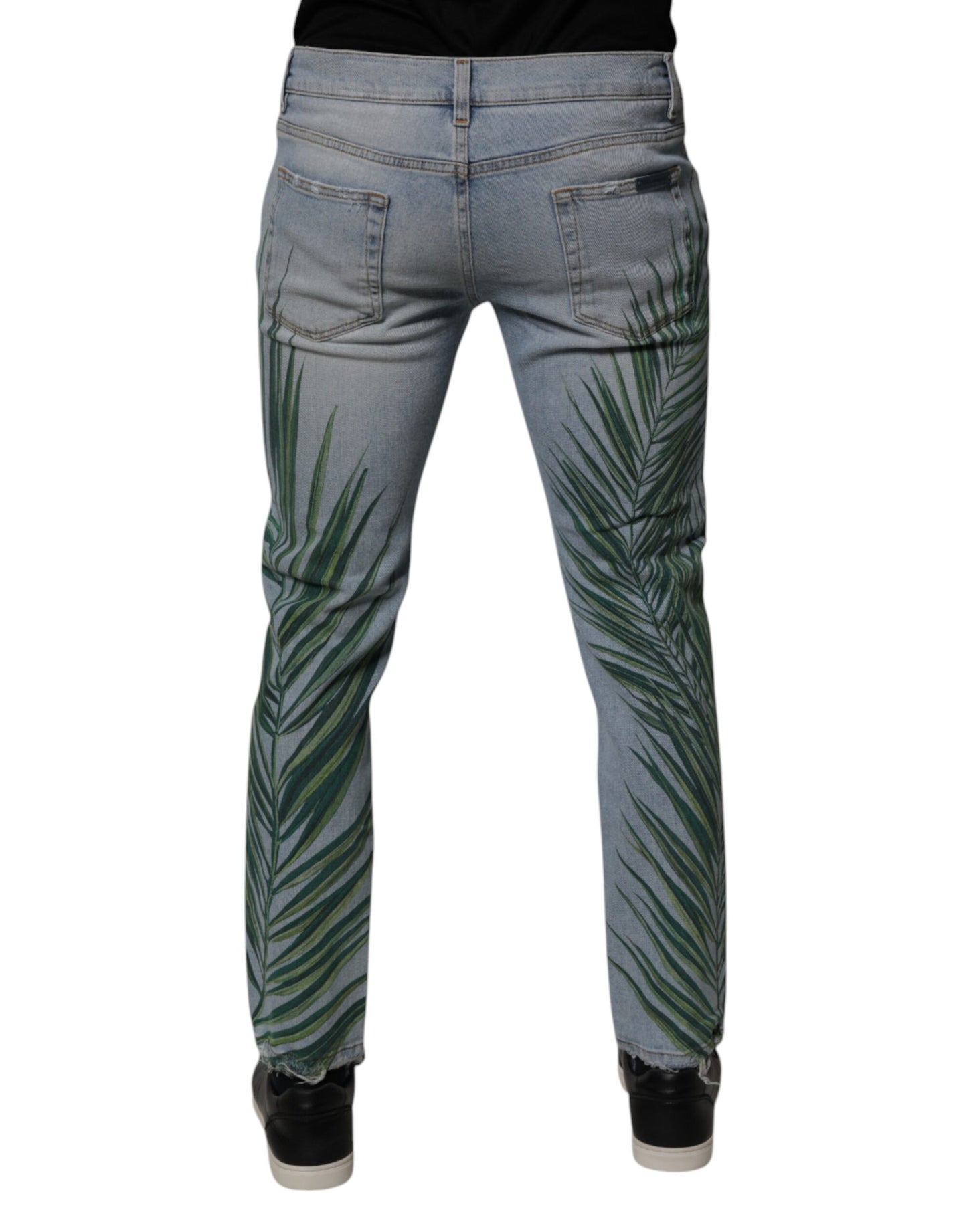 Jeans da uomo in denim classico Dolce & Gabbana in cotone azzurro foglia