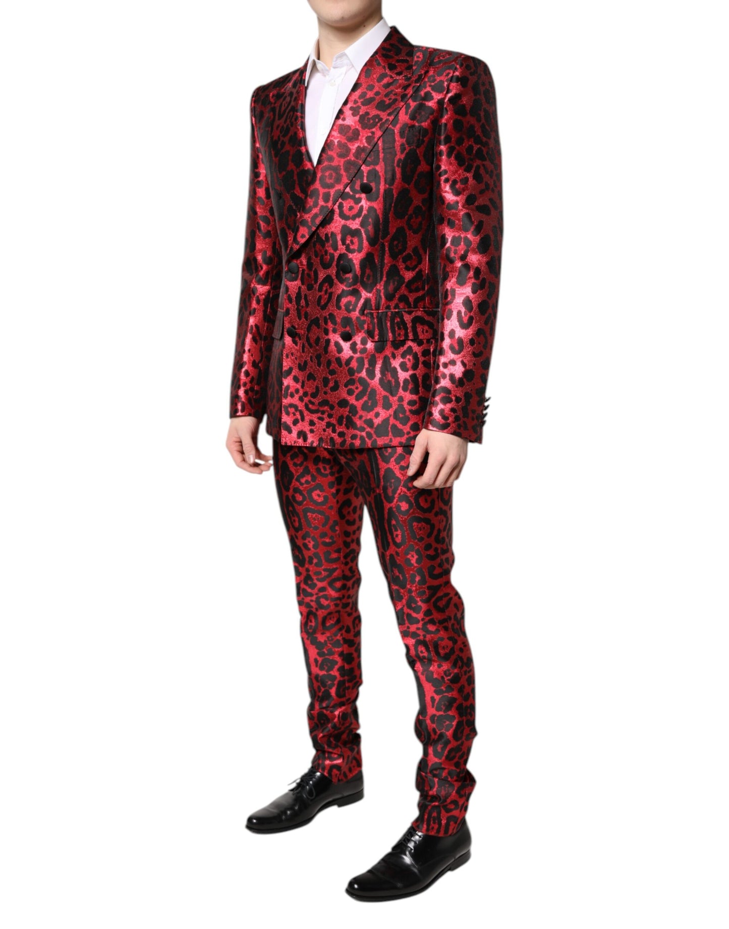 Dolce & Gabbana – Zweireihiger, zweiteiliger Anzug mit rotem Leopardenmuster