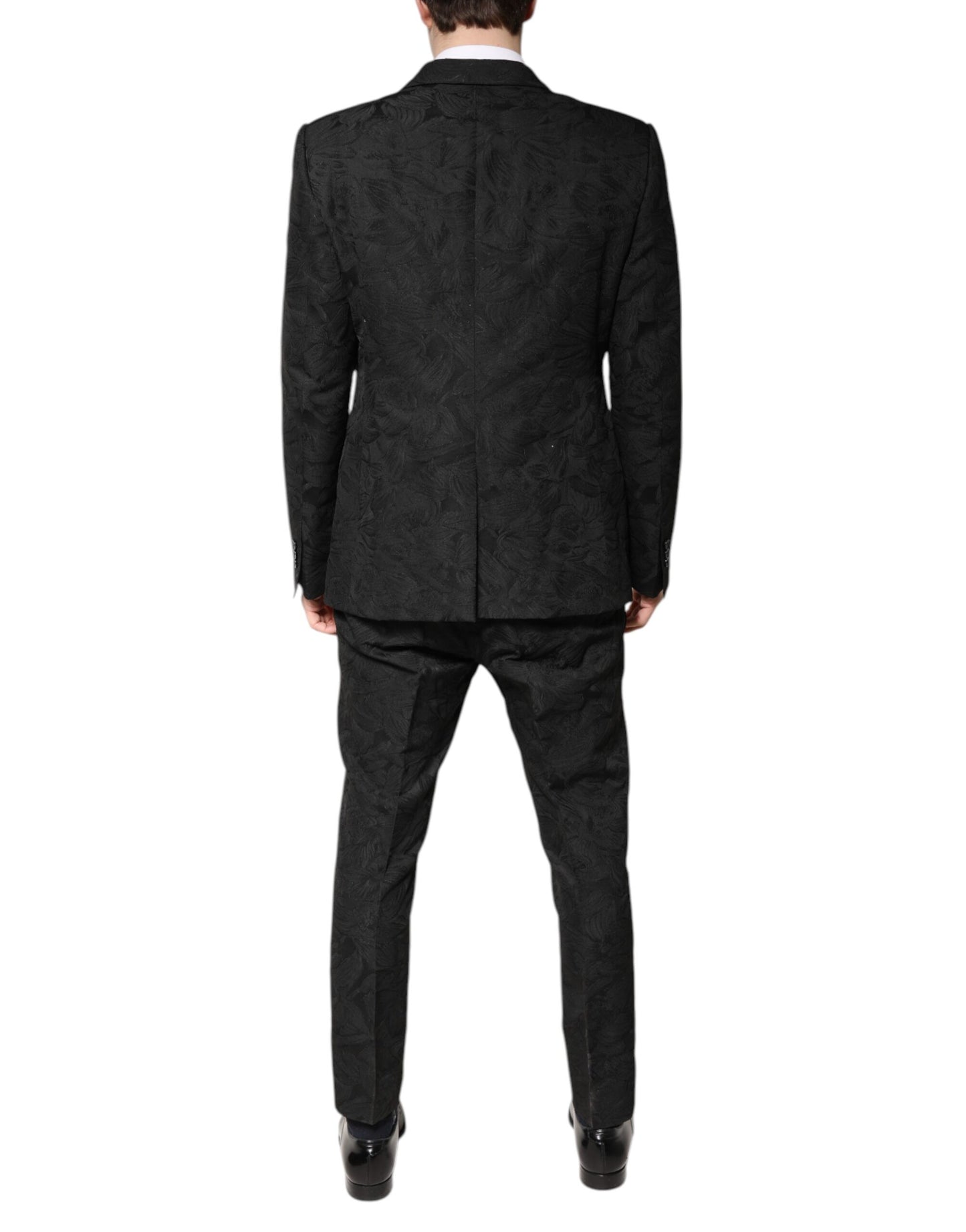 Dolce & Gabbana – Schwarzer, zweiteiliger Anzug aus Polyester-Jacquard mit Blumenmuster