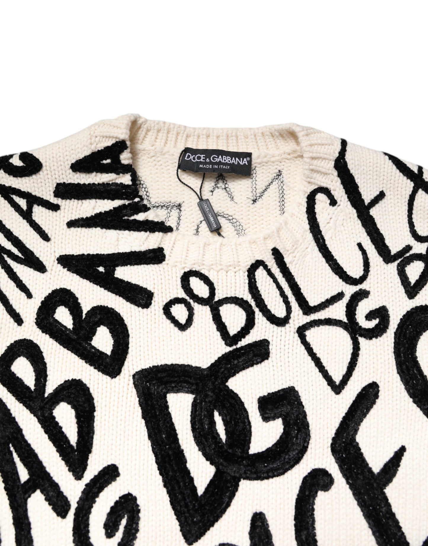 Dolce & Gabbana Weiß Schwarz Logo Print Damen Pullover