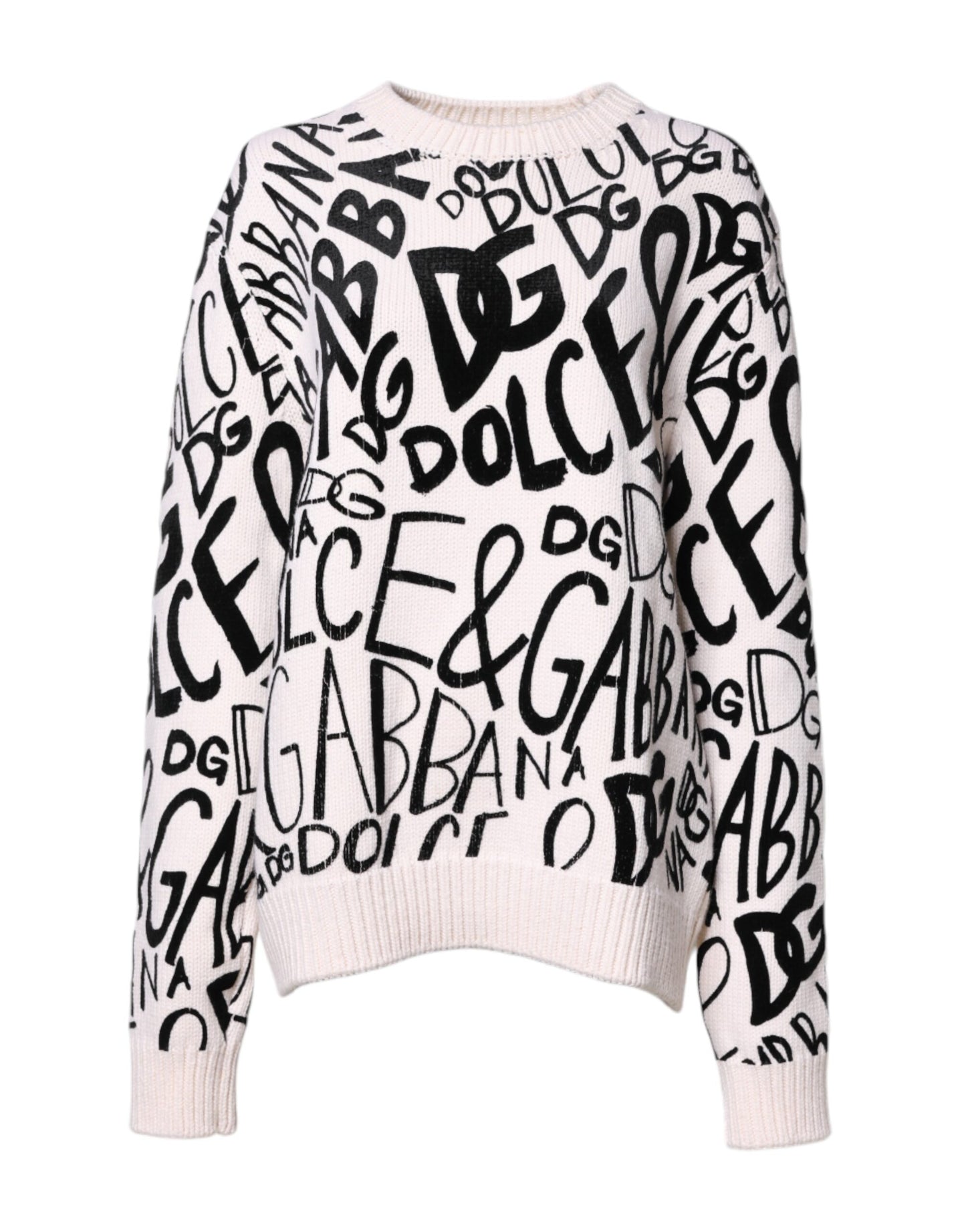 Dolce & Gabbana Weiß Schwarz Logo Print Damen Pullover