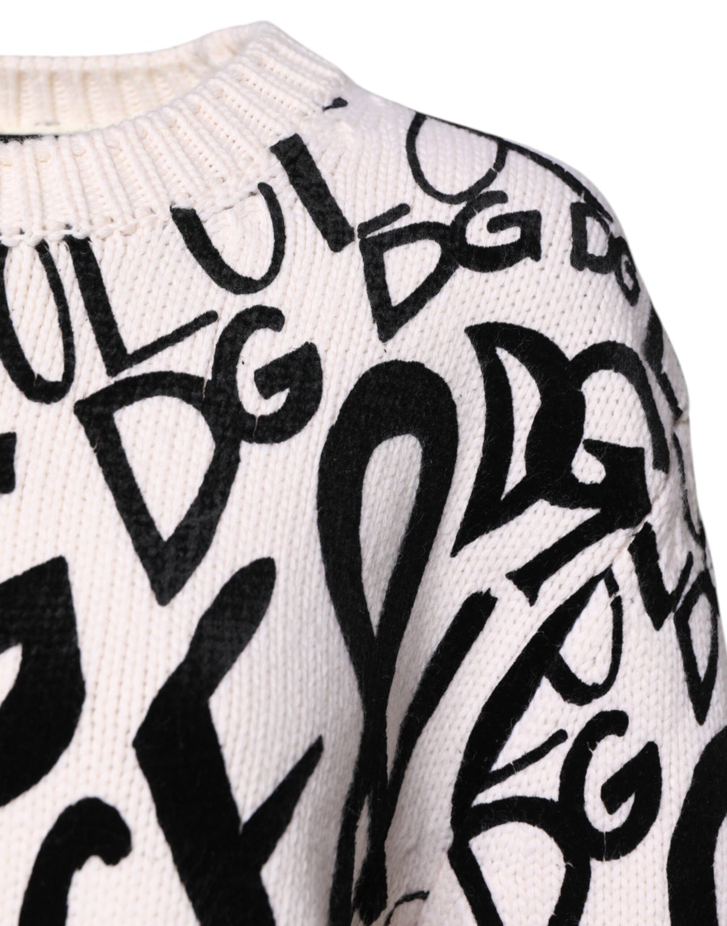 Dolce & Gabbana Weiß Schwarz Logo Print Damen Pullover