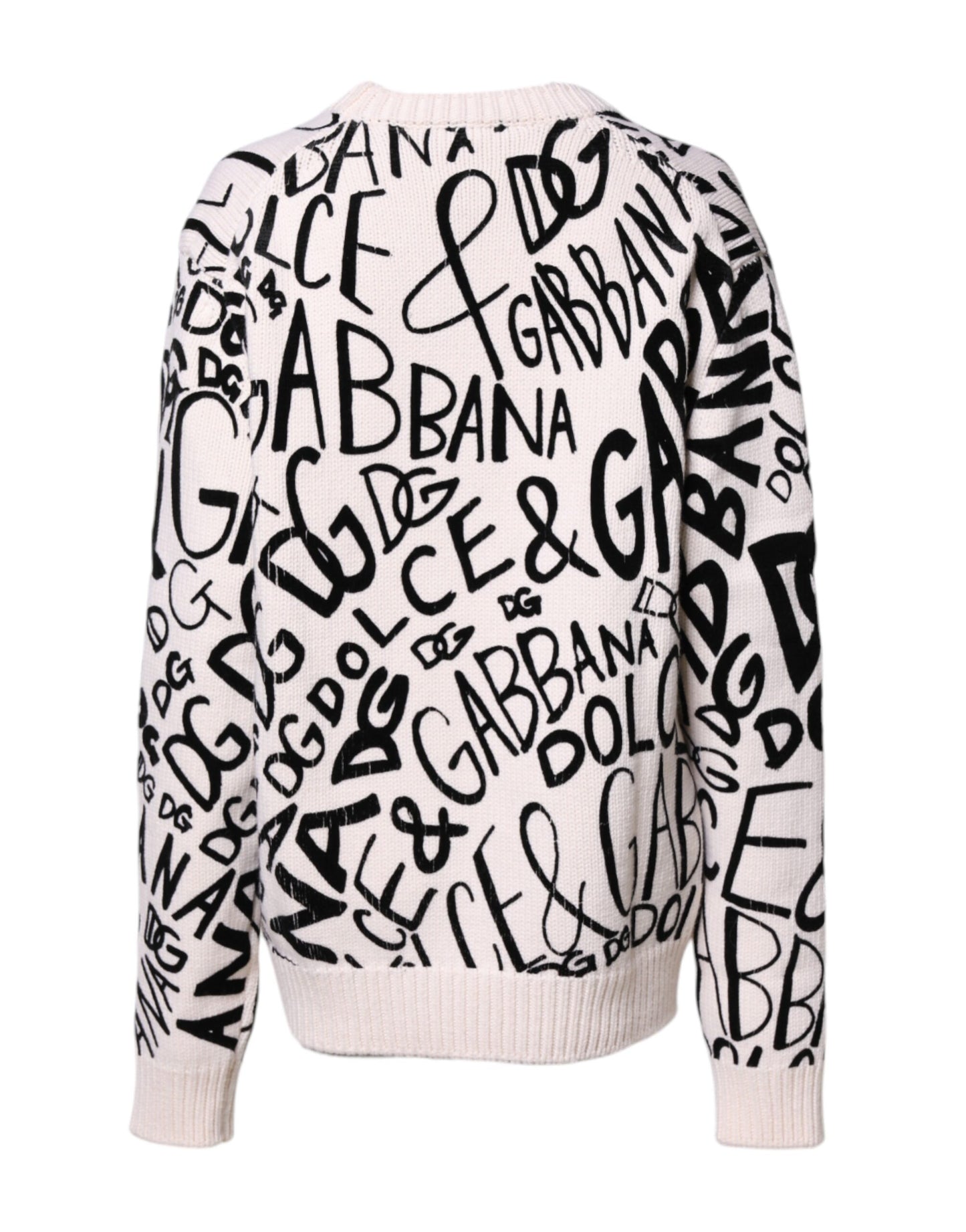 Dolce & Gabbana Weiß Schwarz Logo Print Damen Pullover