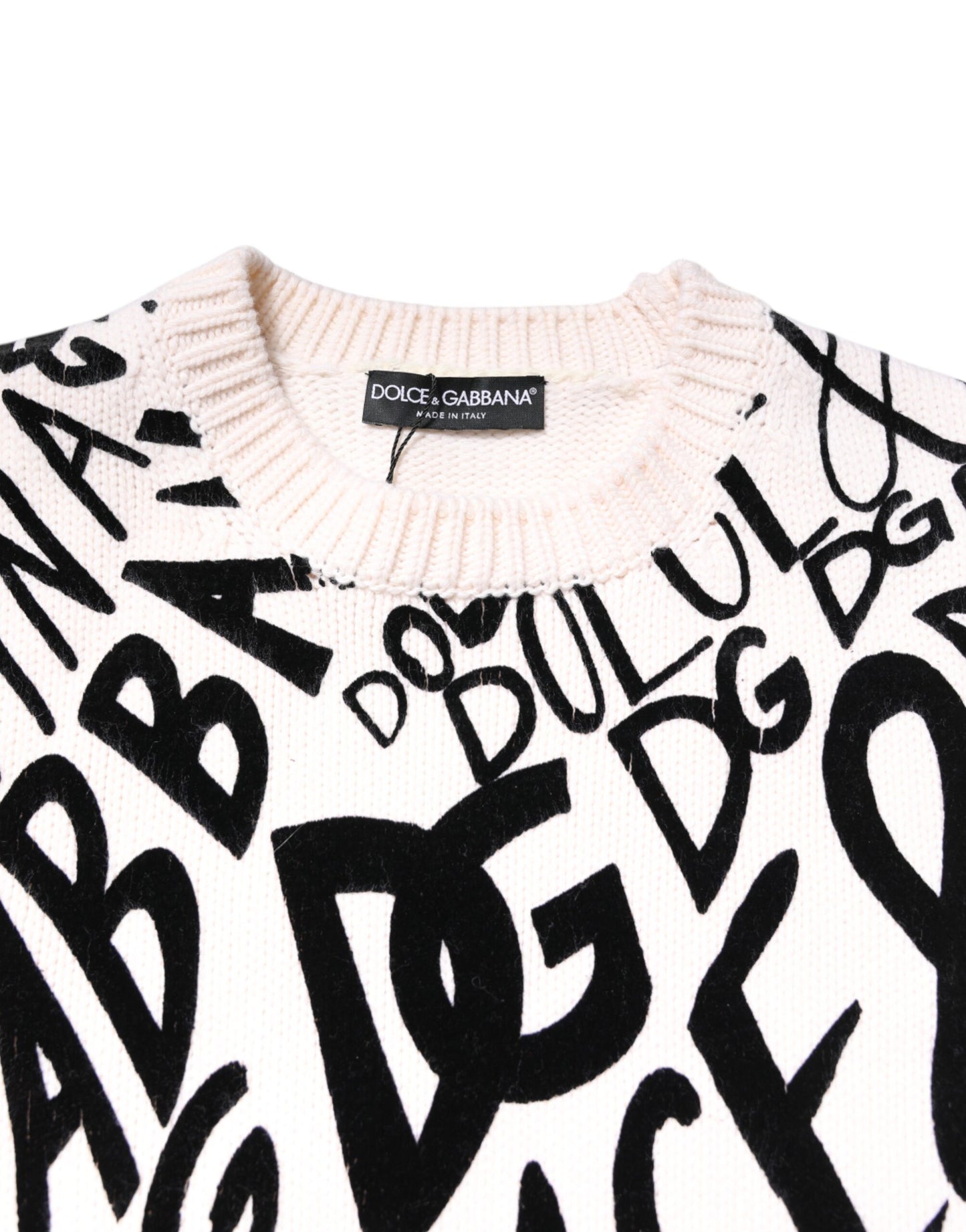 Dolce & Gabbana Weiß Schwarz Logo Print Damen Pullover