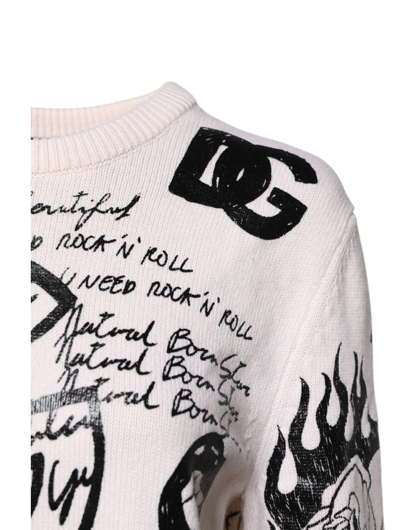 Dolce & Gabbana Weiß Schwarz Logo Print Damen Pullover