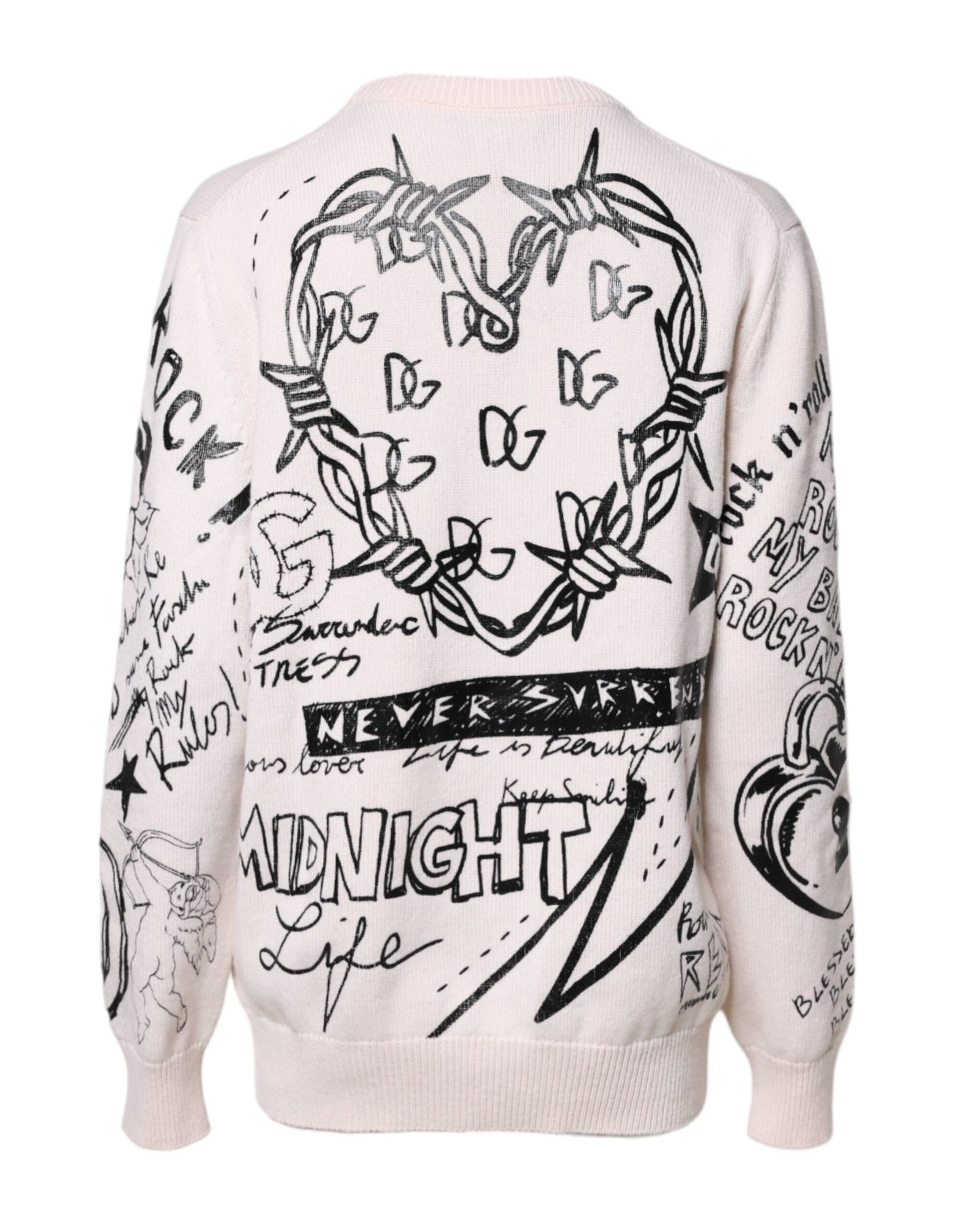 Dolce & Gabbana Weiß Schwarz Logo Print Damen Pullover