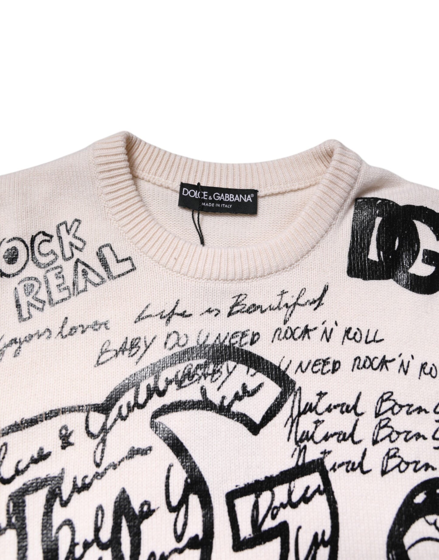 Dolce & Gabbana Weiß Schwarz Logo Print Damen Pullover
