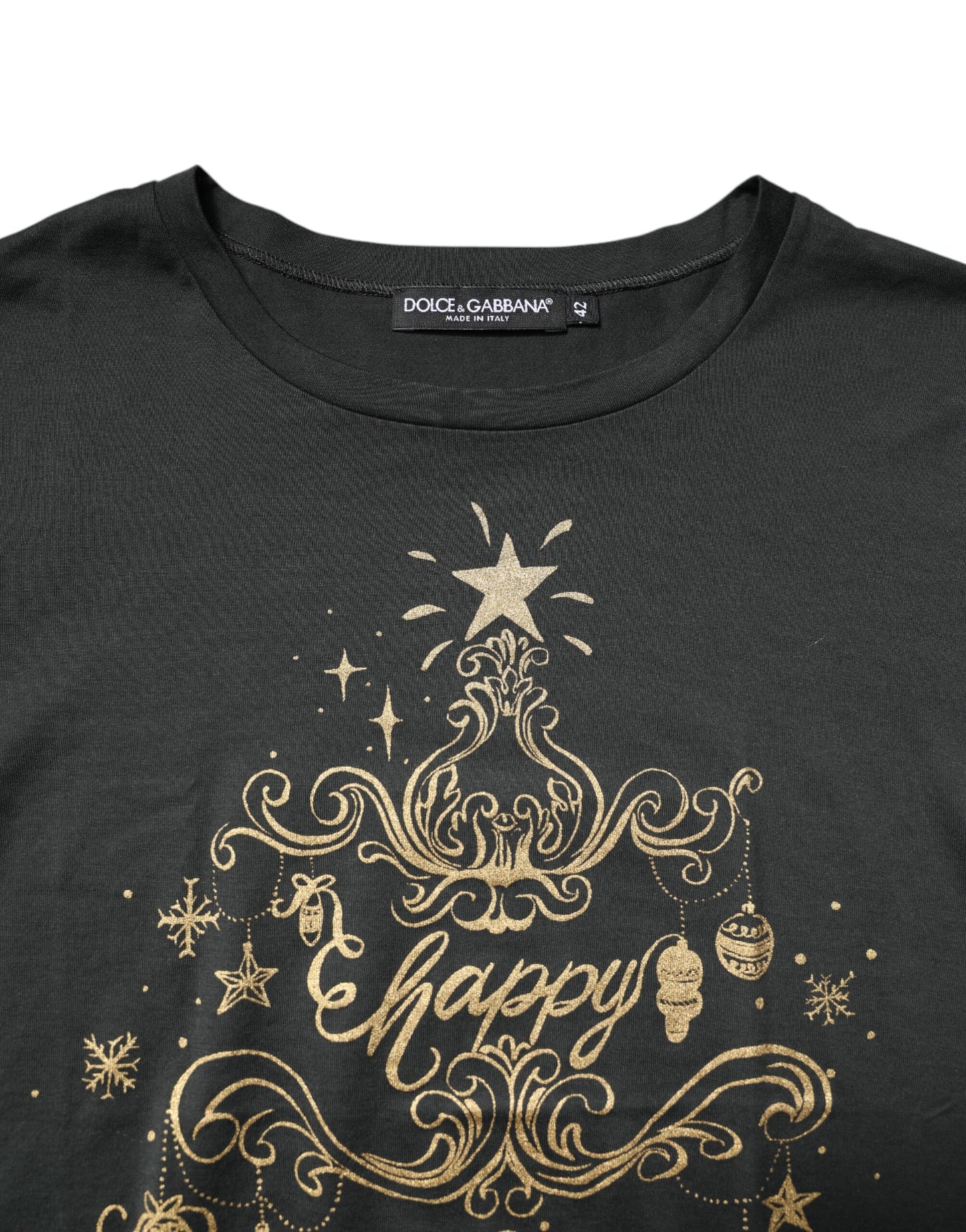 Dolce & Gabbana – Schwarzes, kurzärmliges T-Shirt aus Baumwolle mit Rundhalsausschnitt