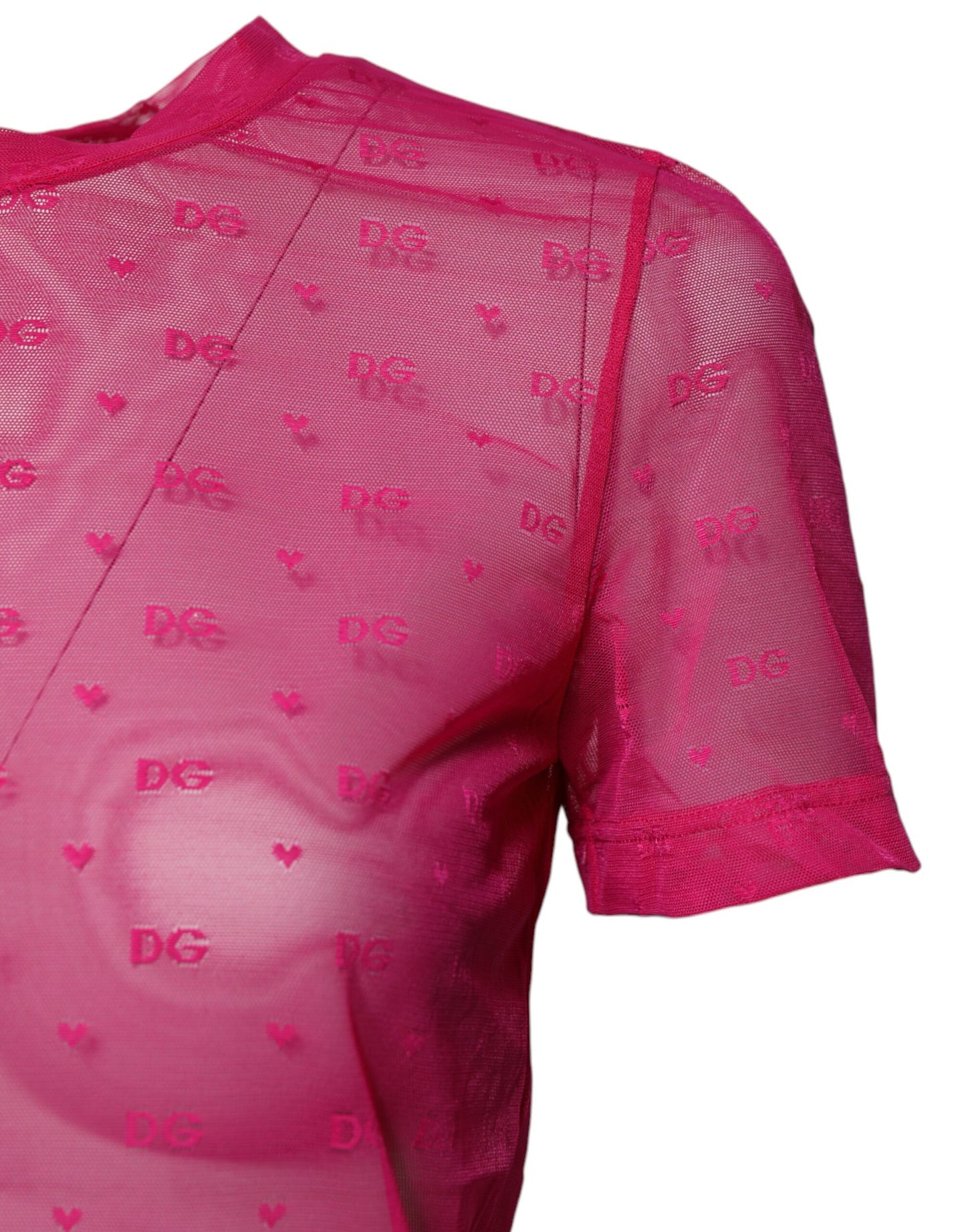 Dolce & Gabbana – Durchsichtiges Top aus Nylon für Damen mit kurzen Ärmeln in Rosa