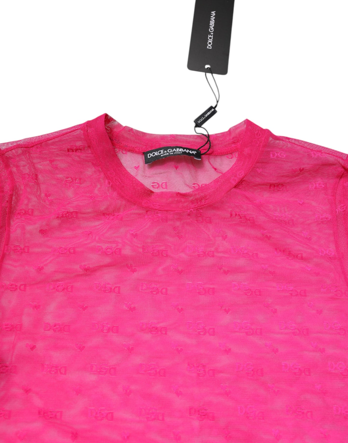 Dolce & Gabbana – Durchsichtiges Top aus Nylon für Damen mit kurzen Ärmeln in Rosa