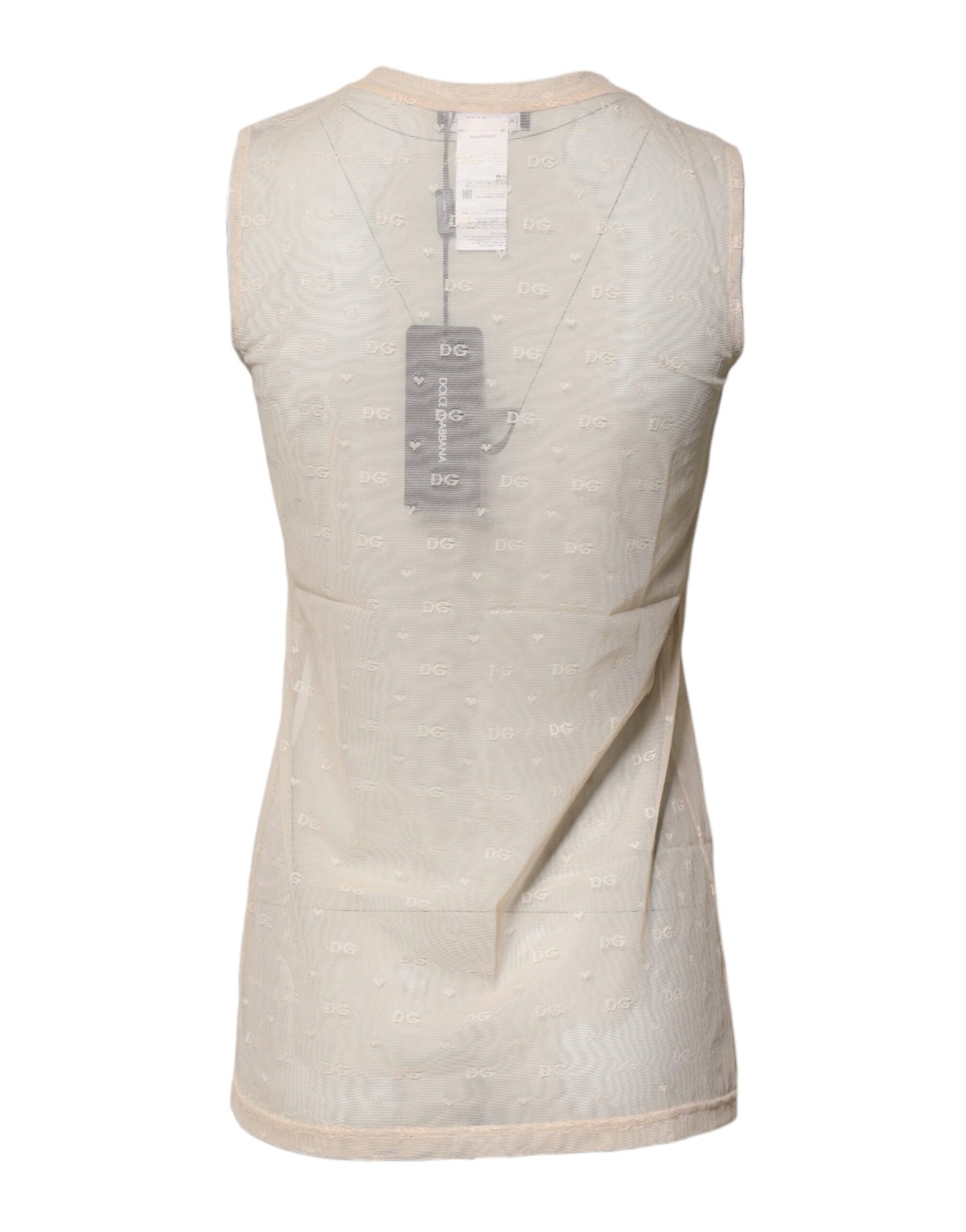 Dolce & Gabbana – Durchsichtiges, ärmelloses Tanktop aus Nylon mit Logo in Elfenbein