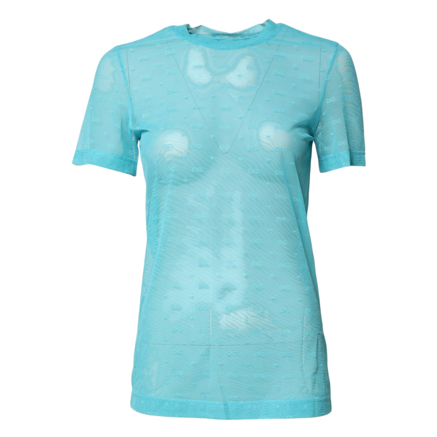 Dolce & Gabbana – Durchsichtiges Top aus blauem Nylon für Damen mit kurzen Ärmeln