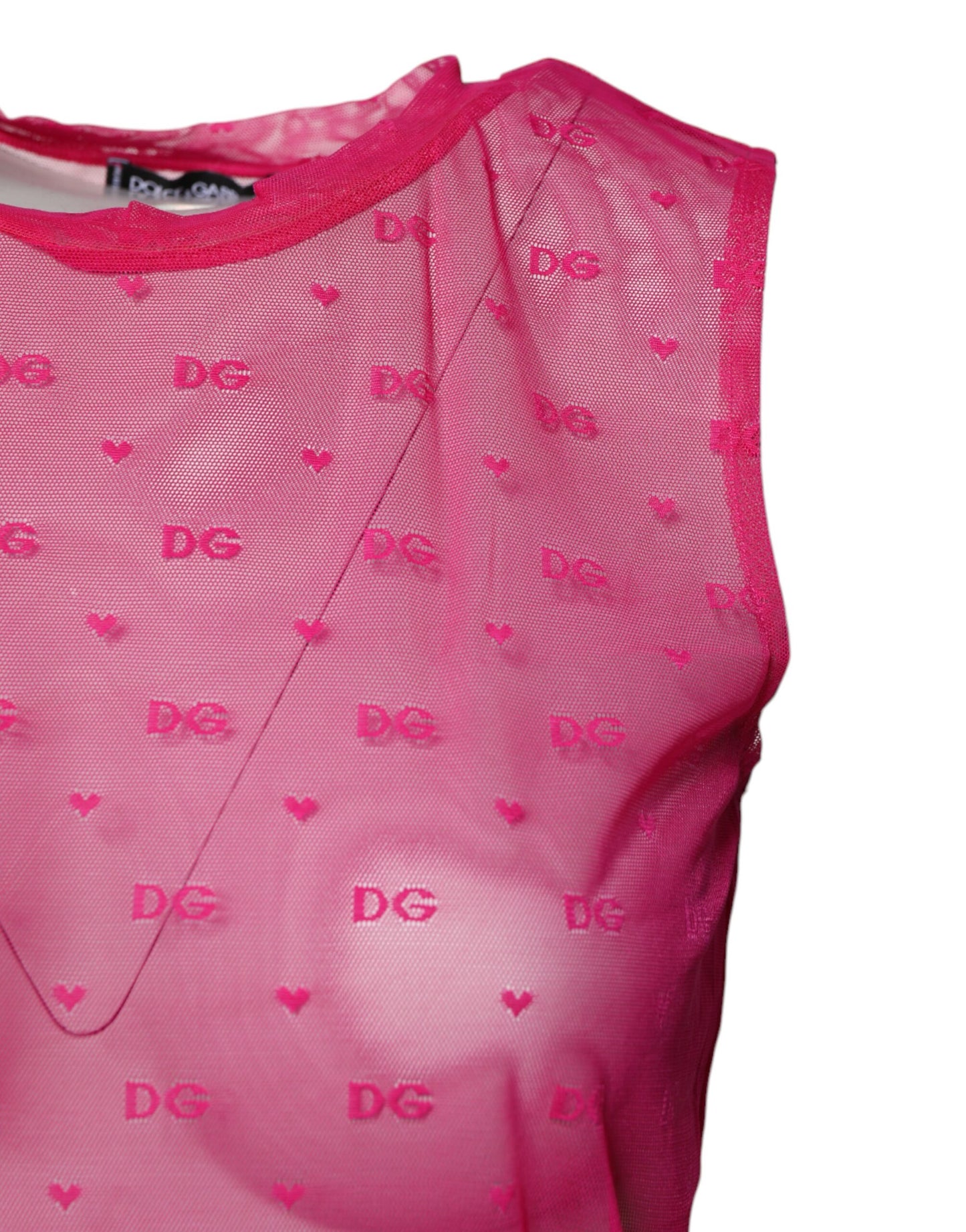 Dolce & Gabbana – Durchsichtiges, ärmelloses Tanktop aus Nylon in Rosa für Damen