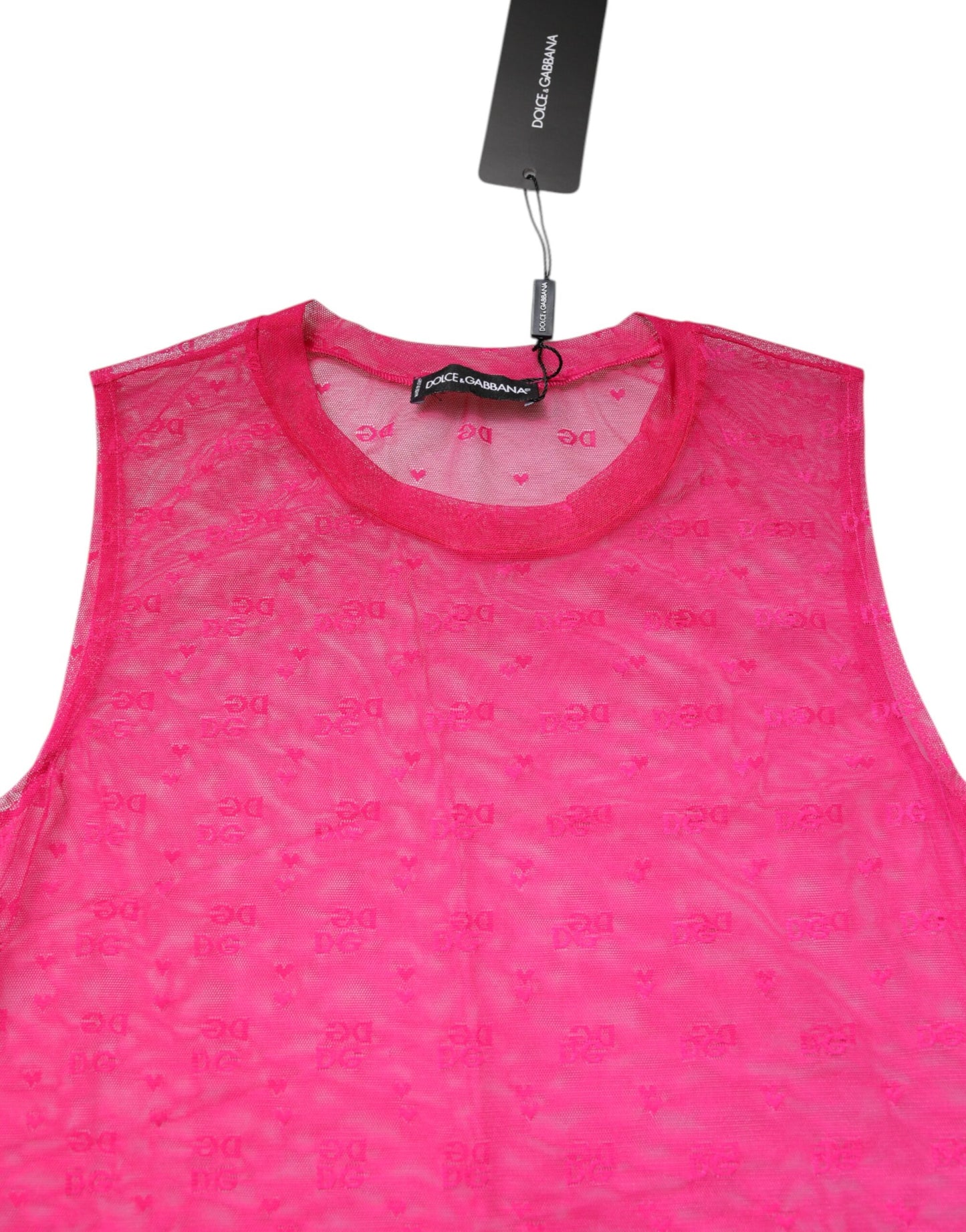 Dolce & Gabbana – Durchsichtiges, ärmelloses Tanktop aus Nylon in Rosa für Damen