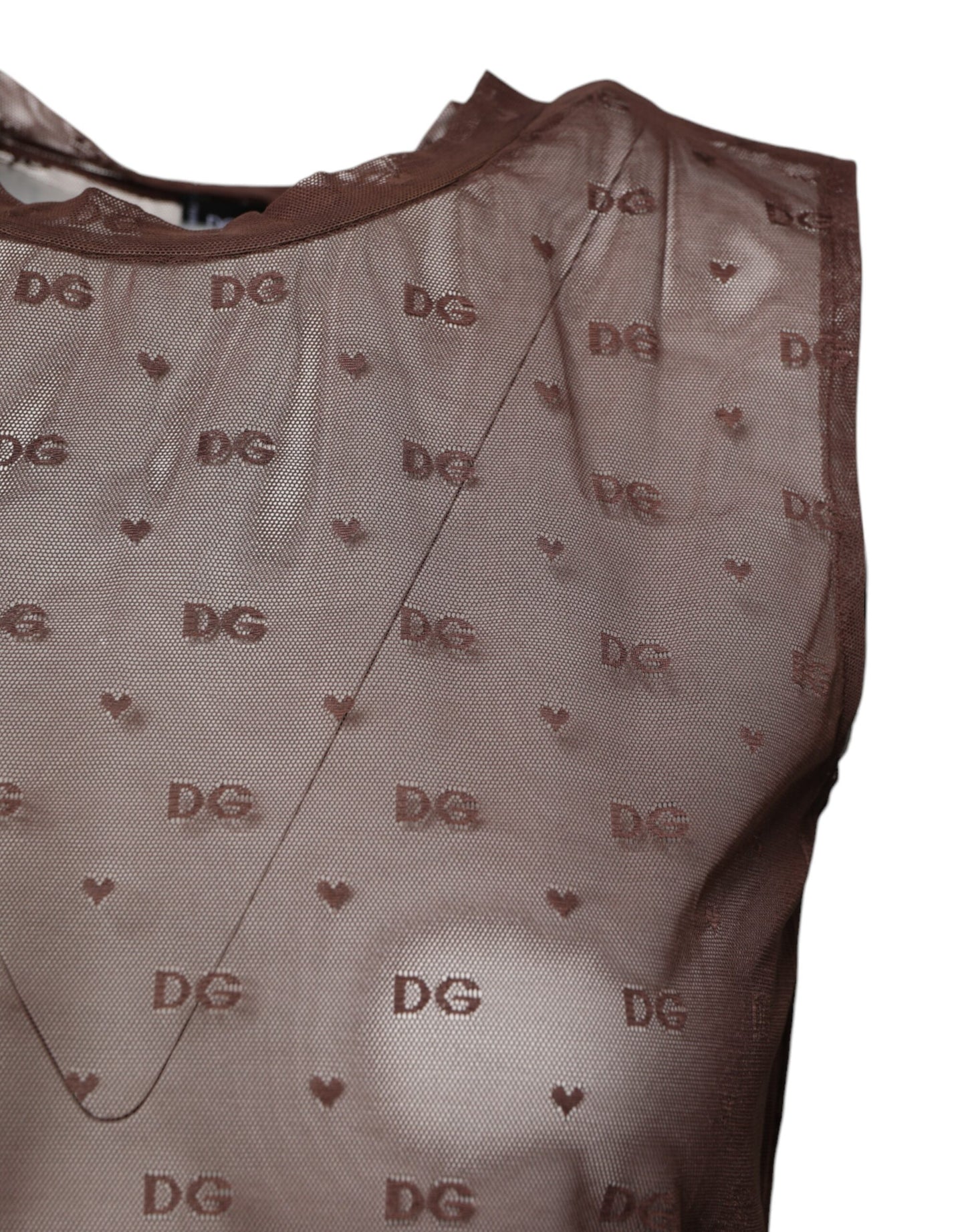 Dolce & Gabbana – Durchsichtiges, ärmelloses Tanktop aus Nylon für Damen in Braun