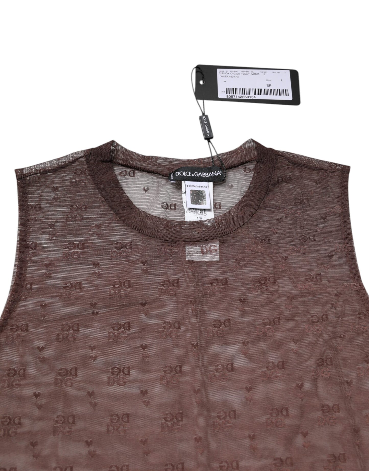 Dolce & Gabbana – Durchsichtiges, ärmelloses Tanktop aus Nylon für Damen in Braun