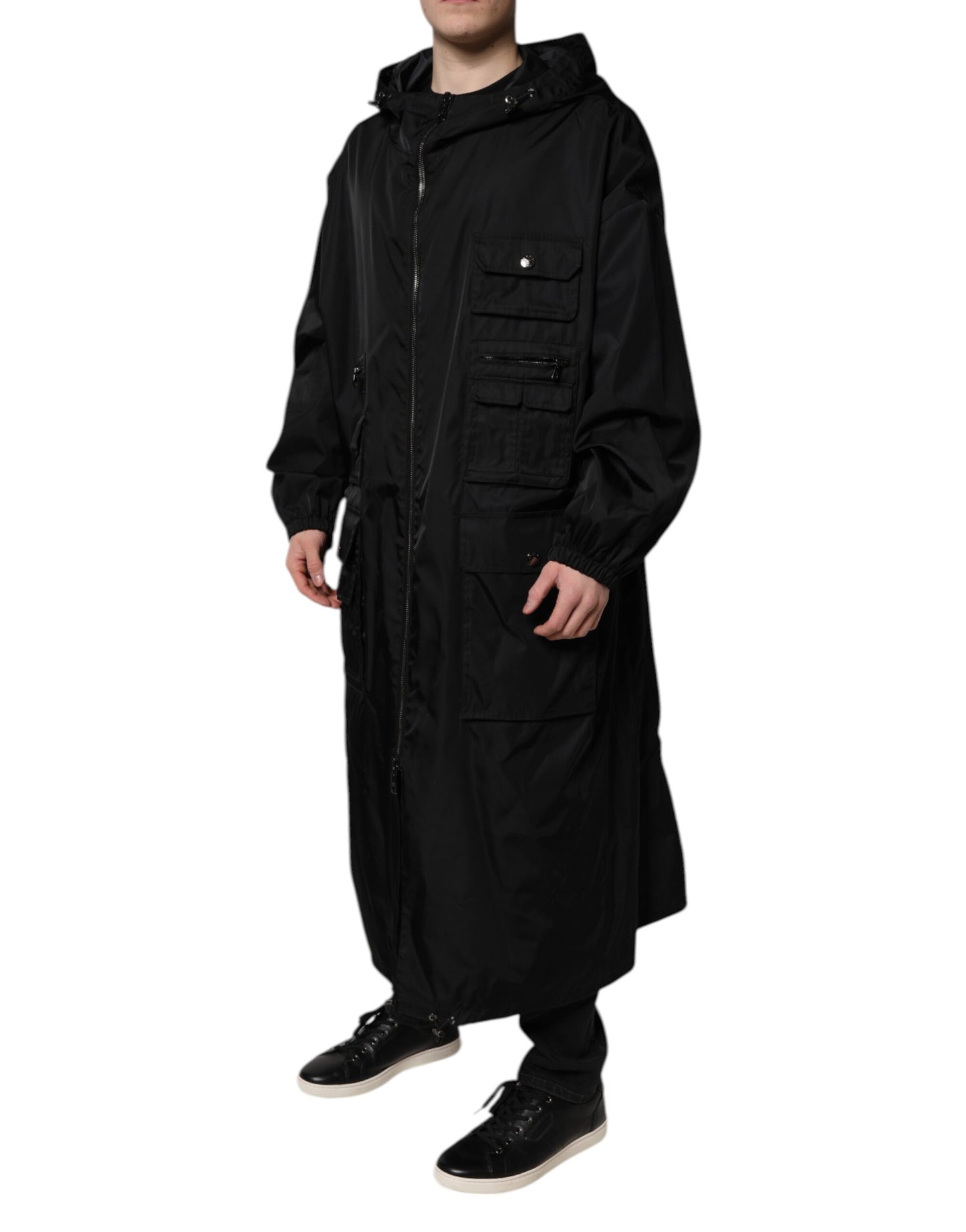 Dolce & Gabbana – Lange Windjacke für Herren in Schwarz mit Kapuze