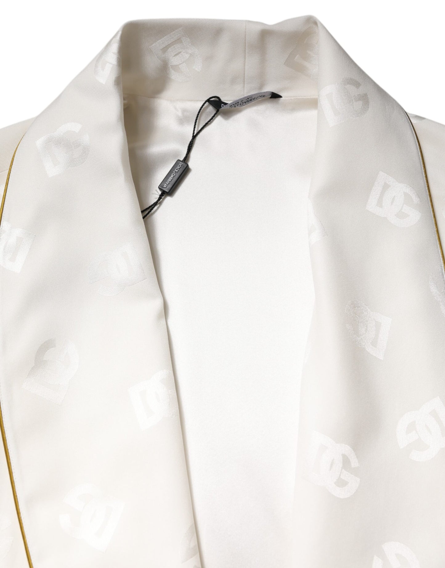 Dolce & Gabbana Elfenbeinfarbene Seiden-Logo-Wickelrobe für Herren